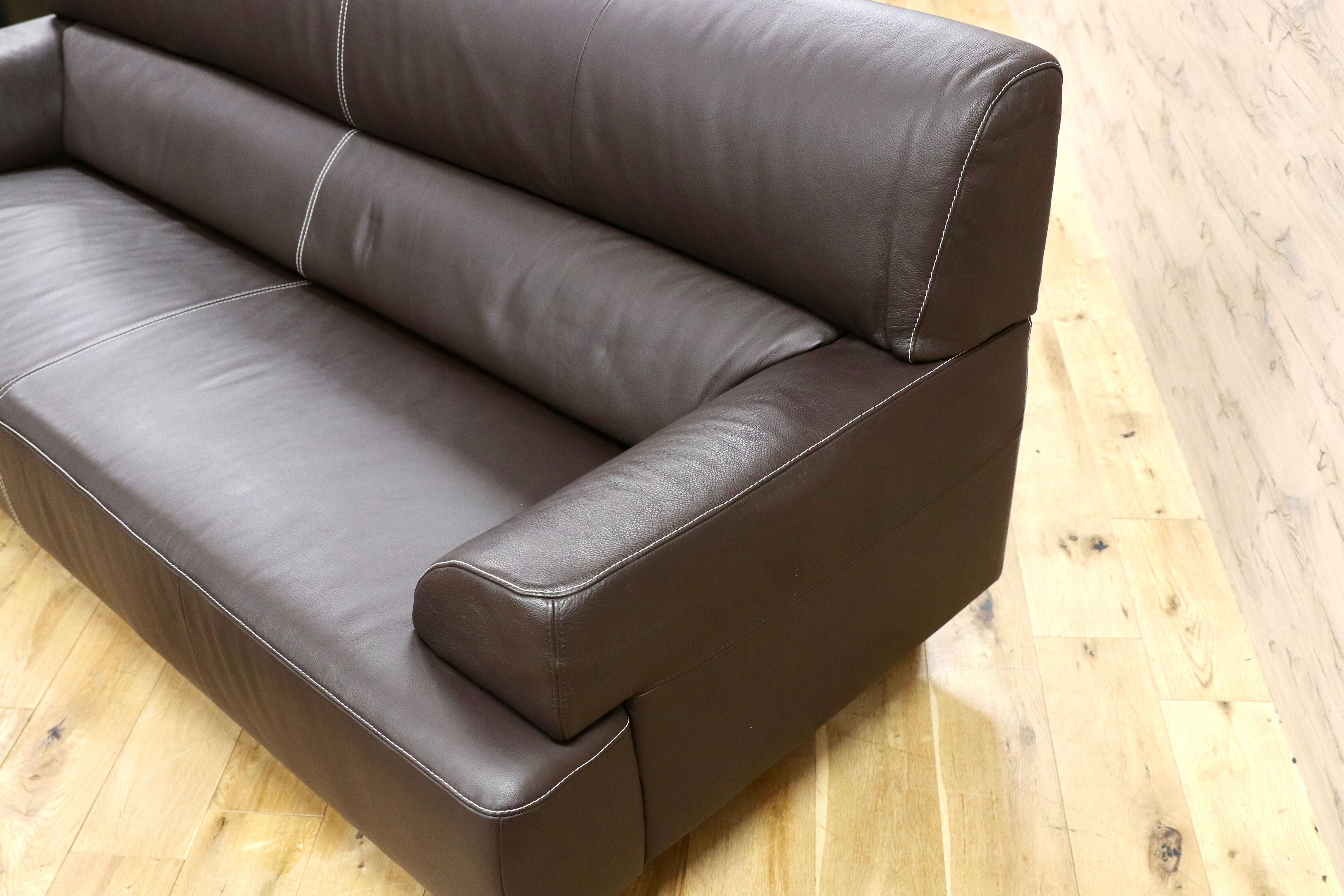 GMGN32○馬場家具 INTERLIVAX インターリバックス 3人掛けソファ トリプルソファ 本革 高級 モダン ダークブラウン 美品