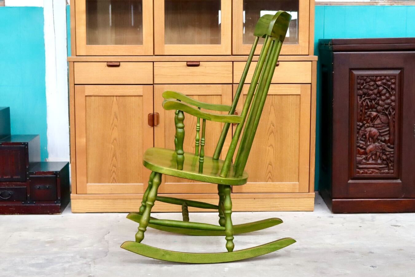 GMIK459A○飛騨産業 / HIDA キツツキ ロッキングチェア 揺り椅子 飛騨家具 レトロ カントリー ノスタルジック 古民家 グリーン