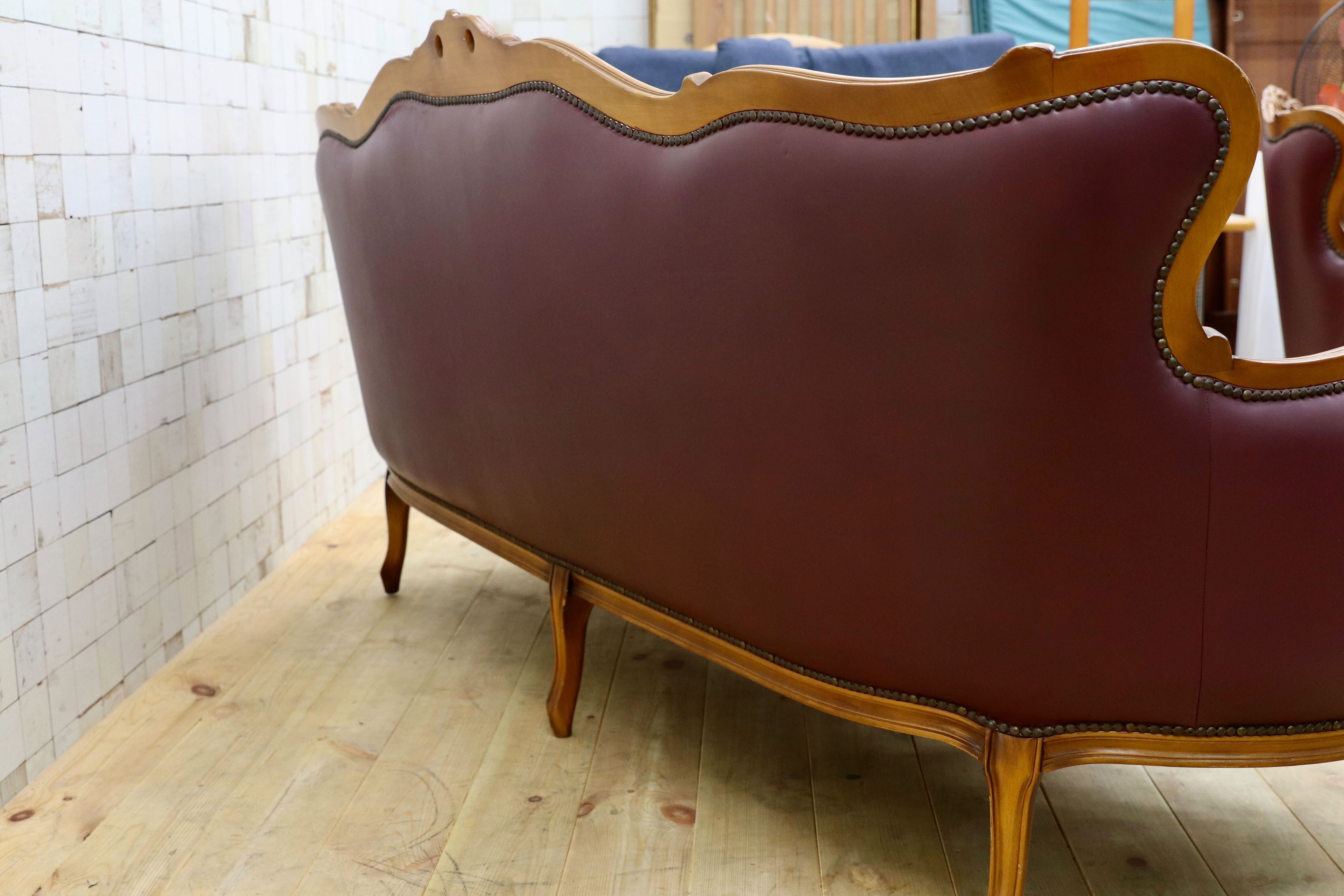 GMHS507○イタリア製 クラシック 3人掛けソファ トリプルソファ 本革 レザー ヴィンテージ 長椅子 応接 チェア 小豆色