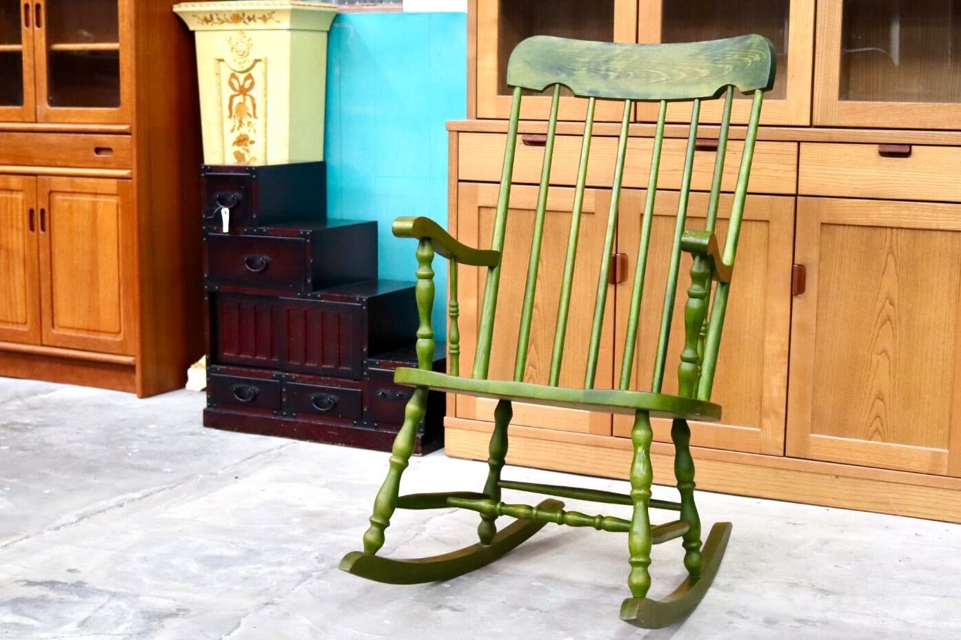 GMIK459B○飛騨産業 / HIDA キツツキ ロッキングチェア 揺り椅子 飛騨家具 レトロ カントリー ノスタルジック 古民家 グリーン