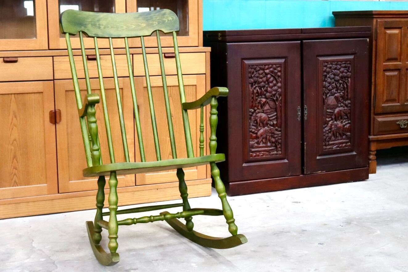 GMIK459B○飛騨産業 / HIDA キツツキ ロッキングチェア 揺り椅子 飛騨家具 レトロ カントリー ノスタルジック 古民家 グリーン