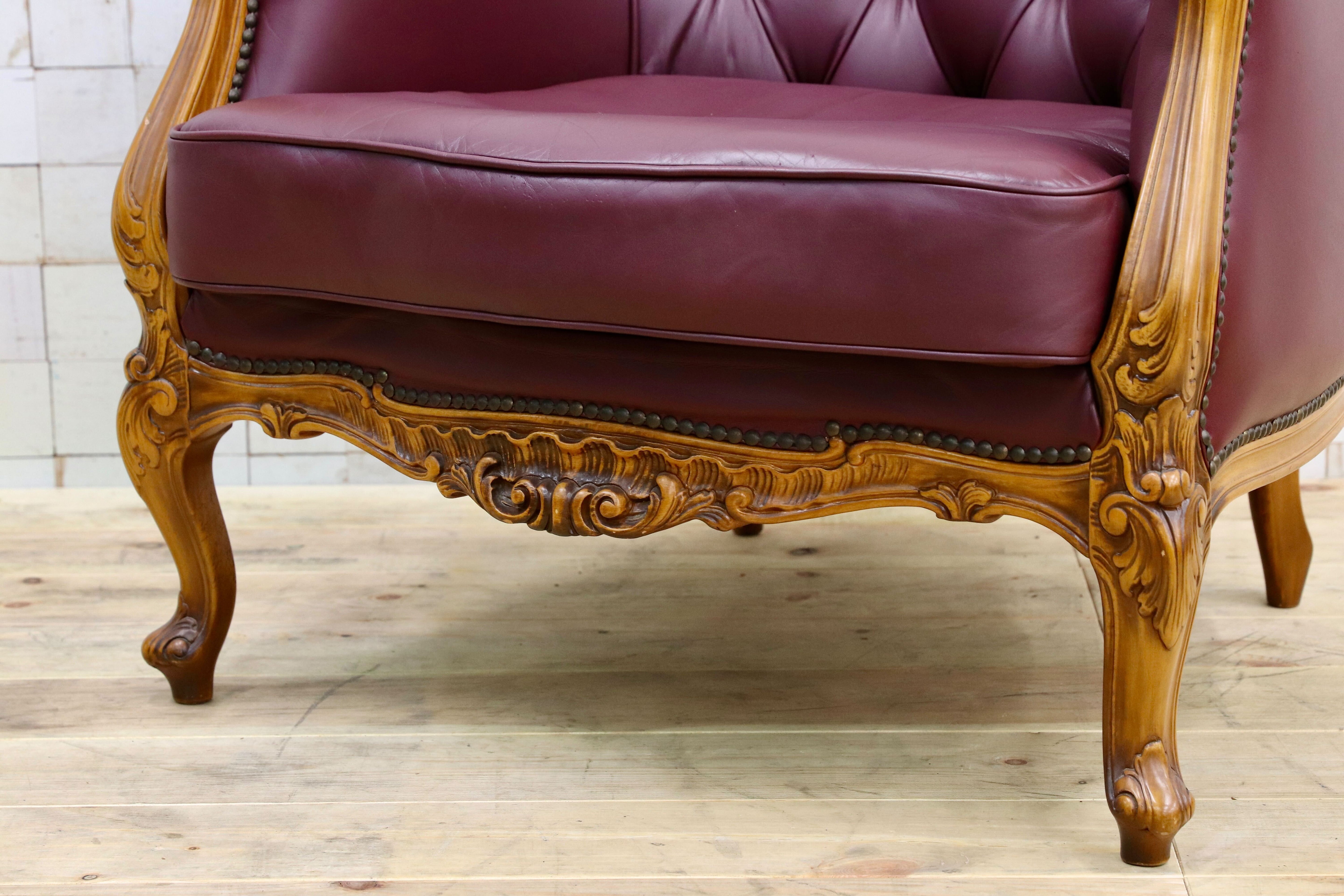 GMHS507A○イタリア製 クラシック 1人掛けソファ シングルソファ 本革 レザー ヴィンテージ 椅子 応接 チェア 小豆色