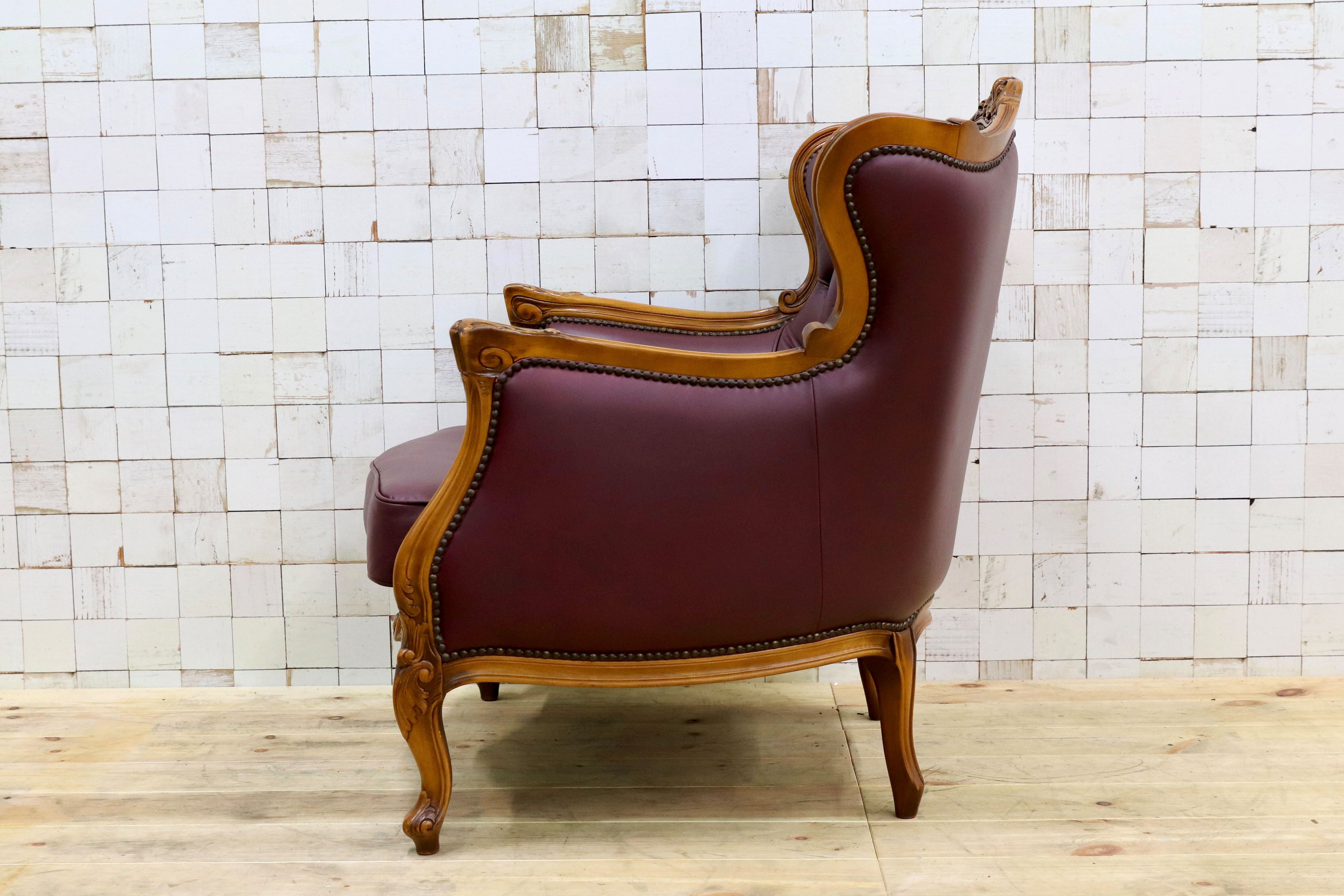 GMHS507A○イタリア製 クラシック 1人掛けソファ シングルソファ 本革 レザー ヴィンテージ 椅子 応接 チェア 小豆色