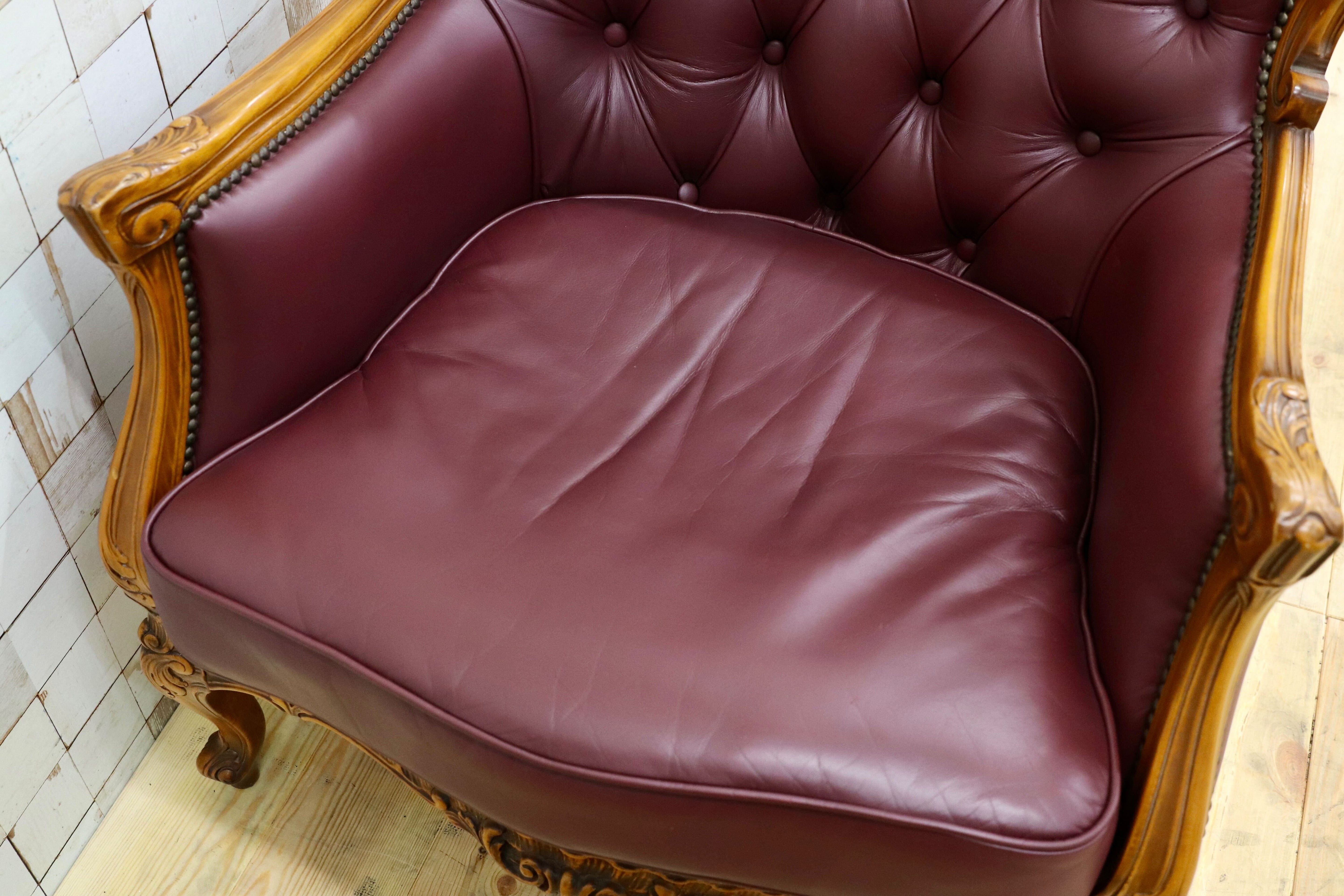 GMHS507A○イタリア製 クラシック 1人掛けソファ シングルソファ 本革 レザー ヴィンテージ 椅子 応接 チェア 小豆色