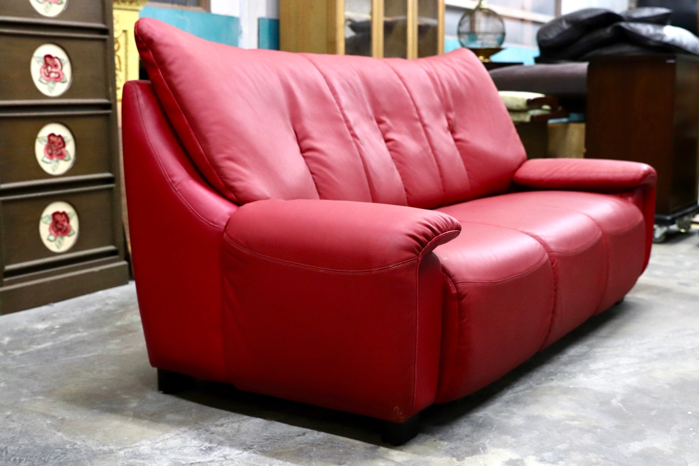 GMJK263A○FUJI FURNITURE / 冨士ファニチア L6760S 3人掛けソファ トリプルソファ 本革 レザー マルチカラー レッド オレンジ 国産家具