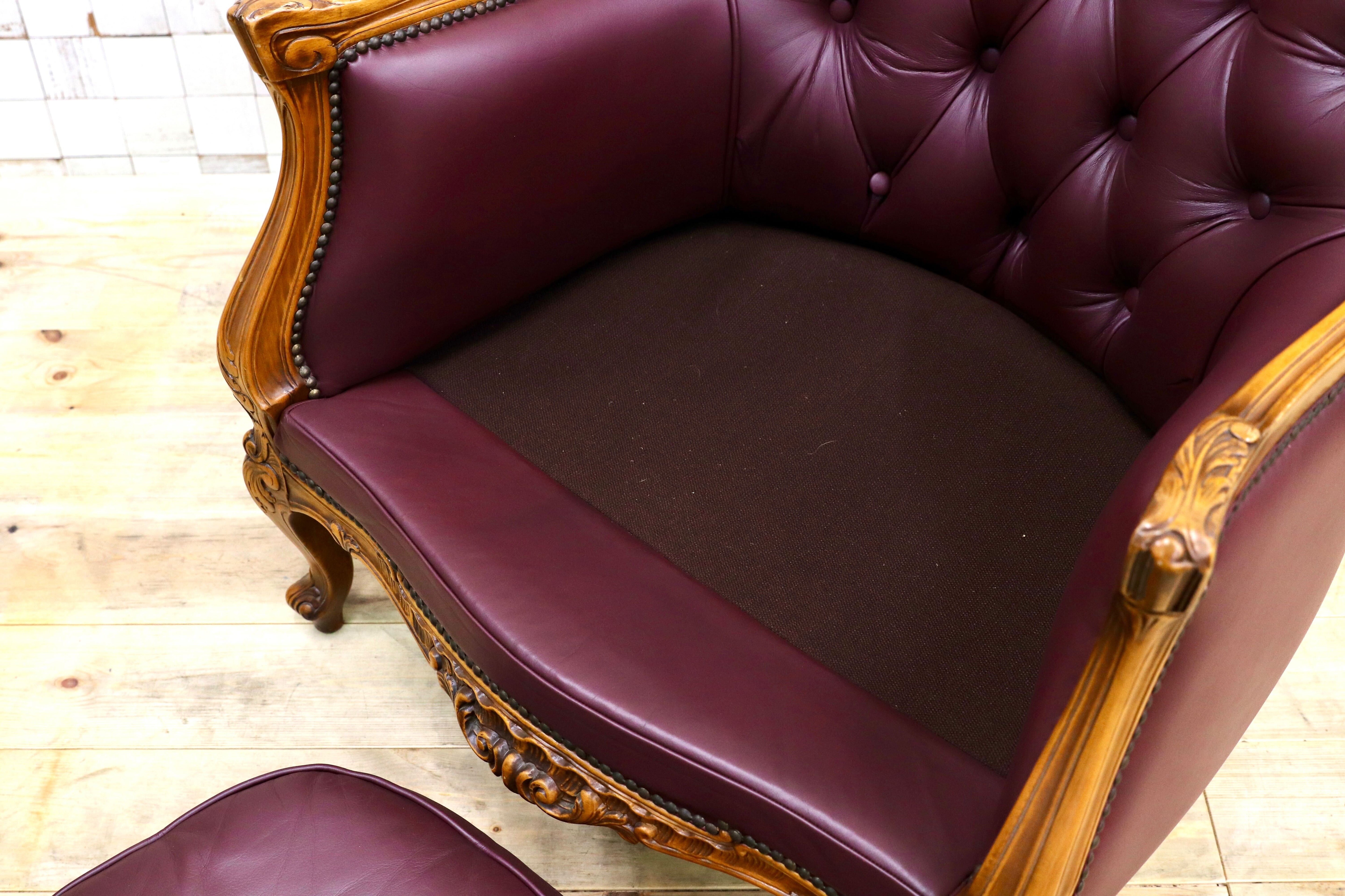 GMHS507A○イタリア製 クラシック 1人掛けソファ シングルソファ 本革 レザー ヴィンテージ 椅子 応接 チェア 小豆色