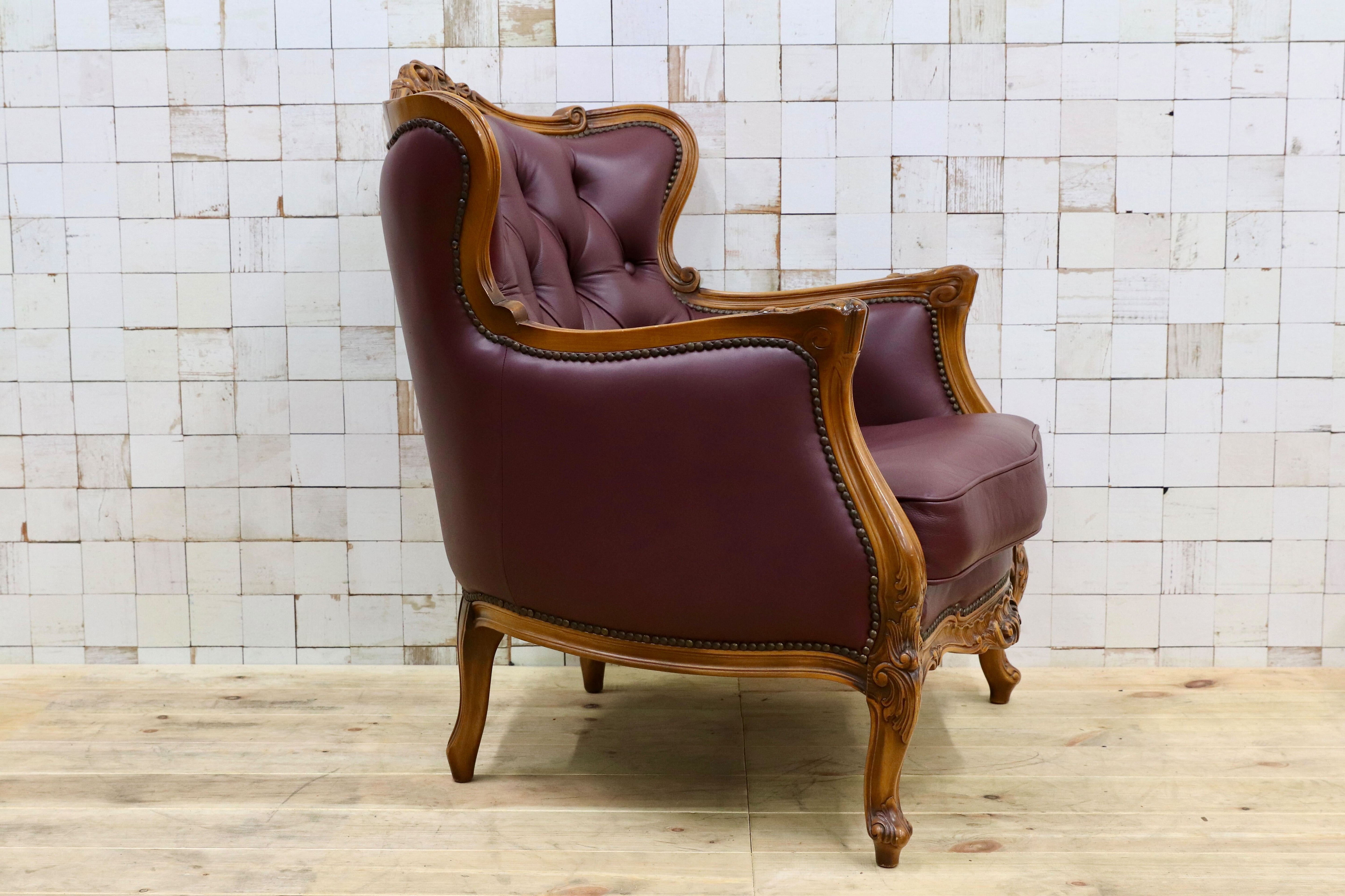 GMHS507B○イタリア製 クラシック 1人掛けソファ シングルソファ 本革 レザー ヴィンテージ 椅子 応接 チェア 小豆色