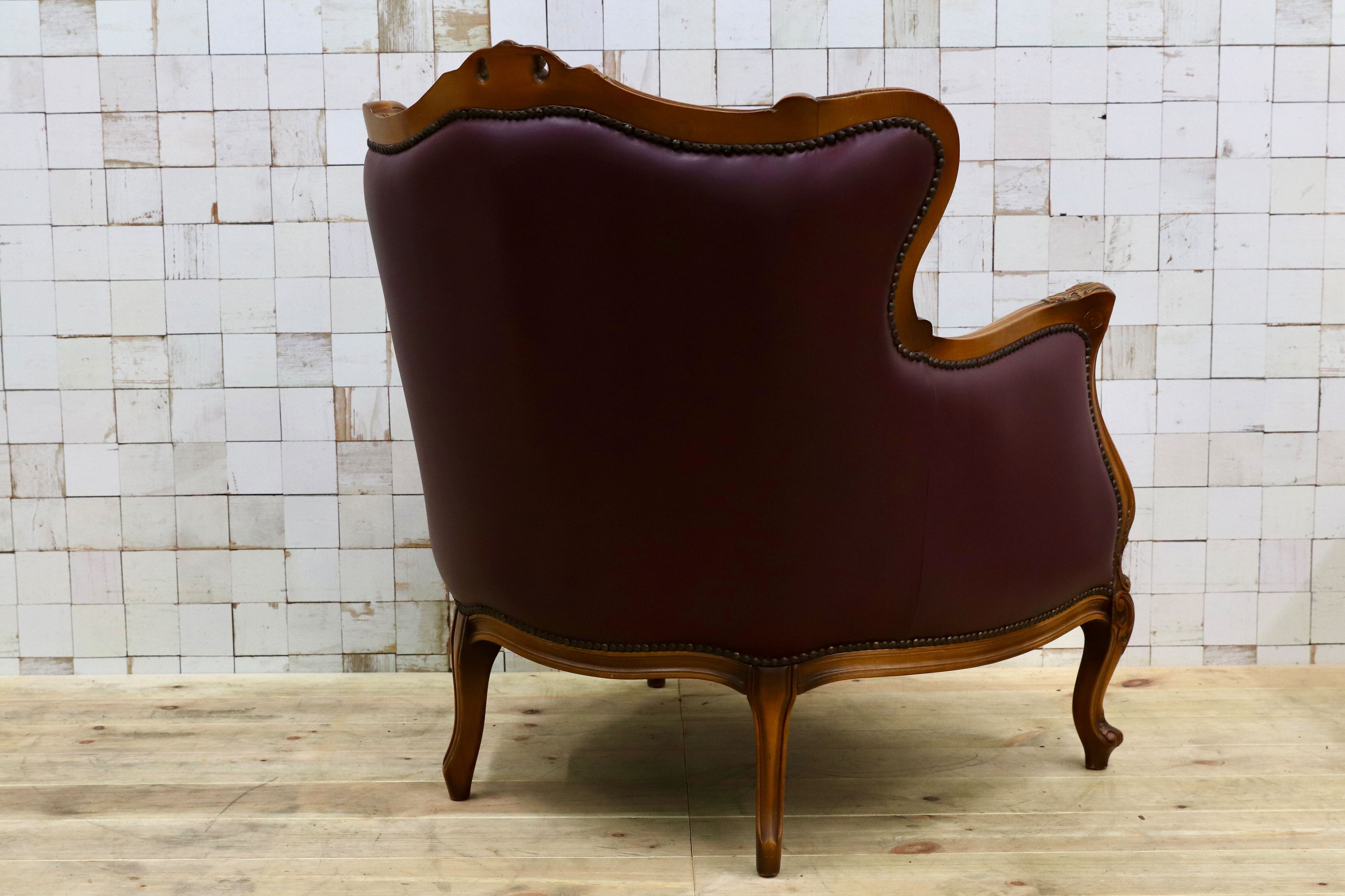 GMHS507B○イタリア製 クラシック 1人掛けソファ シングルソファ 本革 レザー ヴィンテージ 椅子 応接 チェア 小豆色