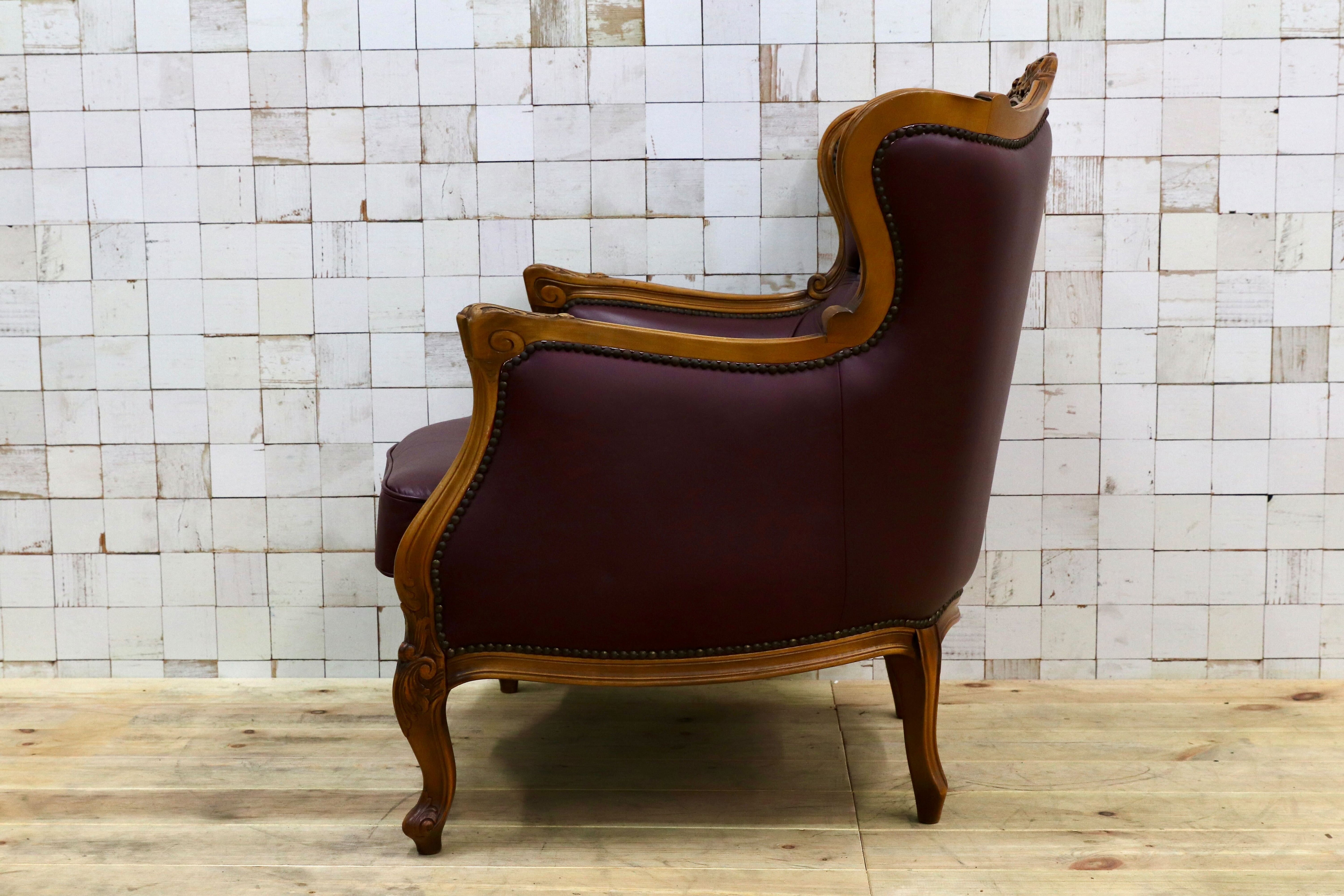 GMHS507B○イタリア製 クラシック 1人掛けソファ シングルソファ 本革 レザー ヴィンテージ 椅子 応接 チェア 小豆色