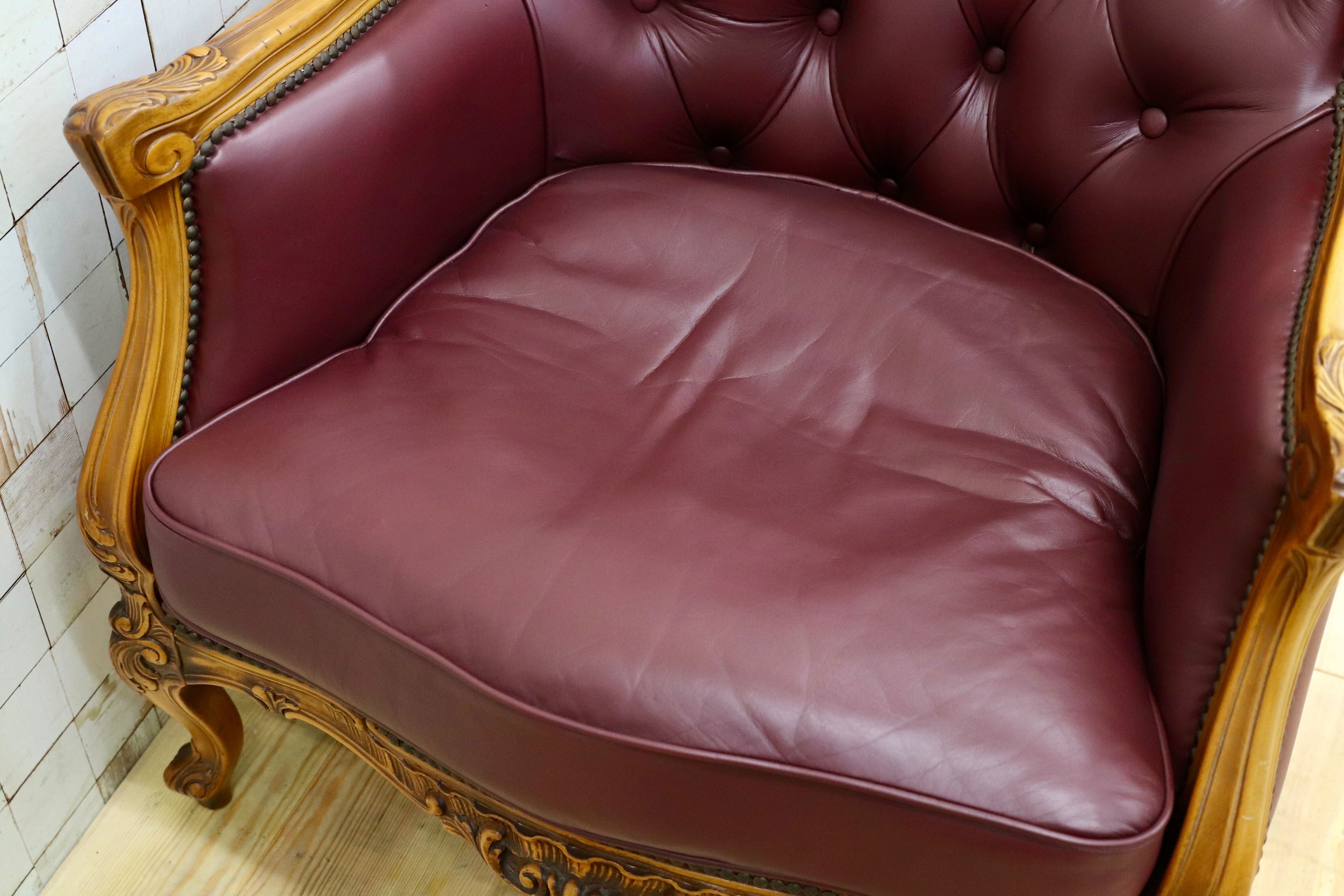 GMHS507B○イタリア製 クラシック 1人掛けソファ シングルソファ 本革 レザー ヴィンテージ 椅子 応接 チェア 小豆色