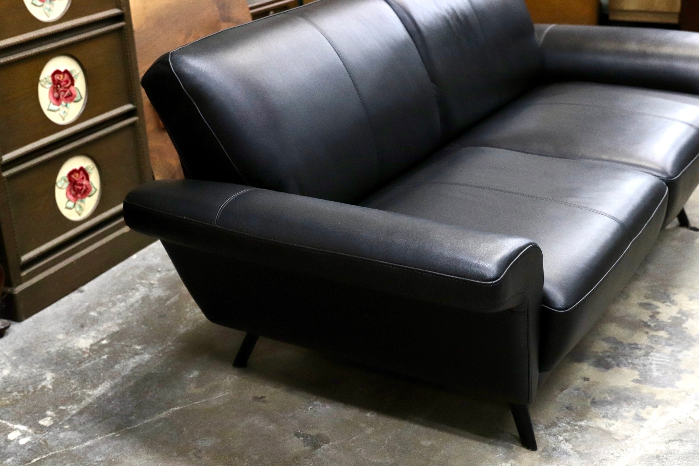 GMJH222○FLYMEe Noir / フライミーノワール Lorraine ロレーヌ 2.5人掛けソファ 総本革 ブラック レザー ローバック モダン 約62万 廃盤
