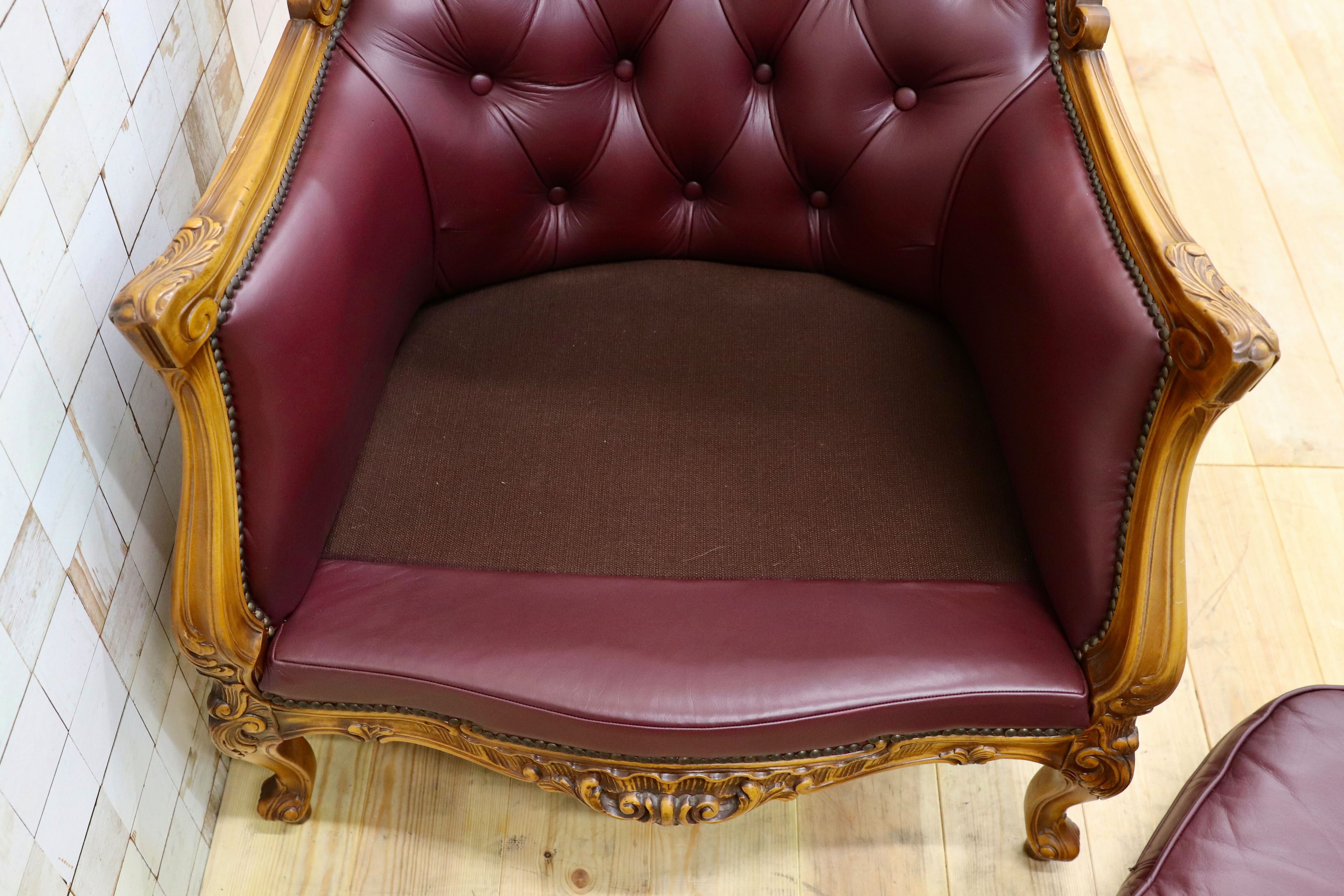 GMHS507B○イタリア製 クラシック 1人掛けソファ シングルソファ 本革 レザー ヴィンテージ 椅子 応接 チェア 小豆色