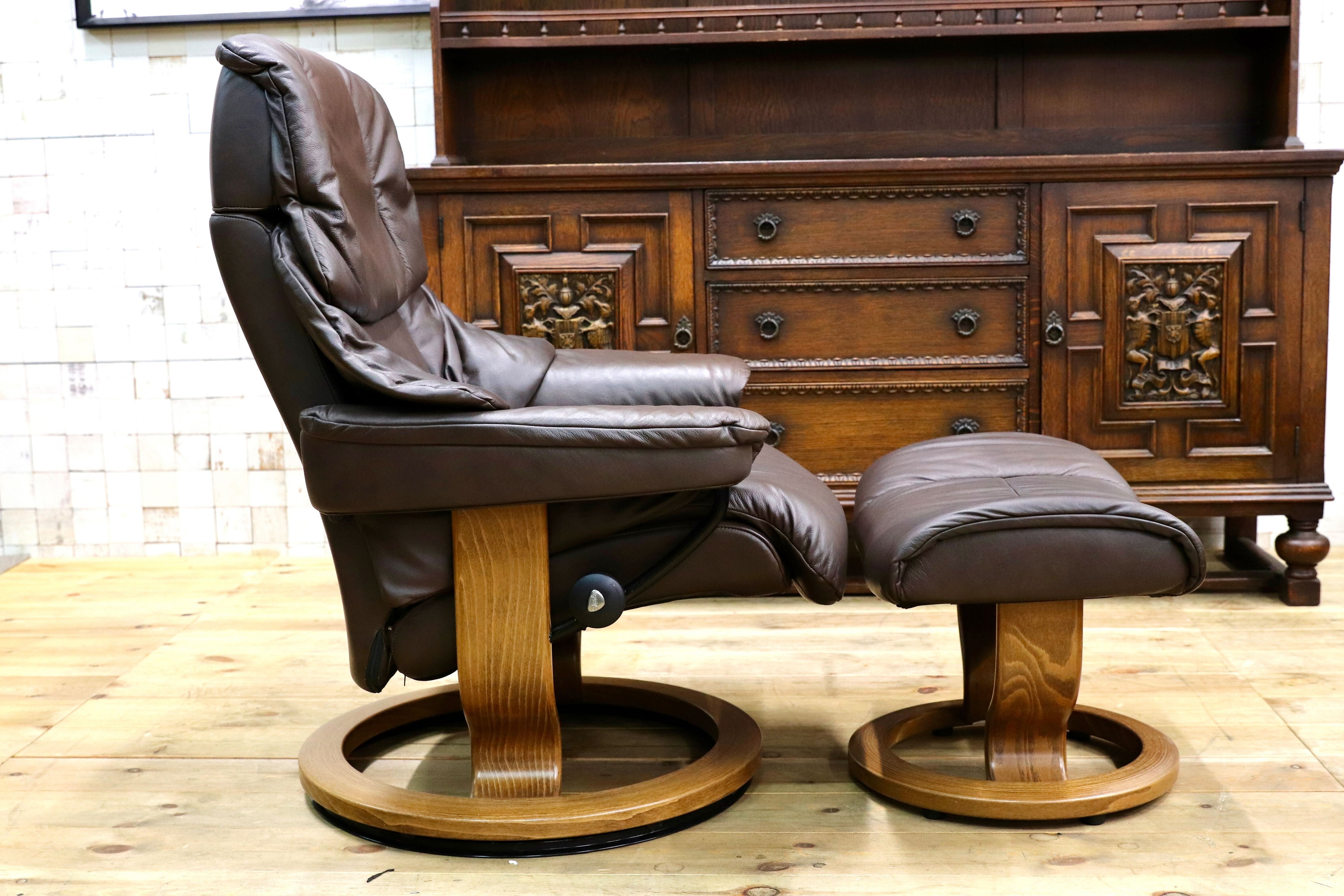 GMIK419A○EKORNES / エコーネス Reno レノ ストレスレスチェア Mサイズ パーソナルチェア オットマン付き 北欧 ノルウェー 定価約45万