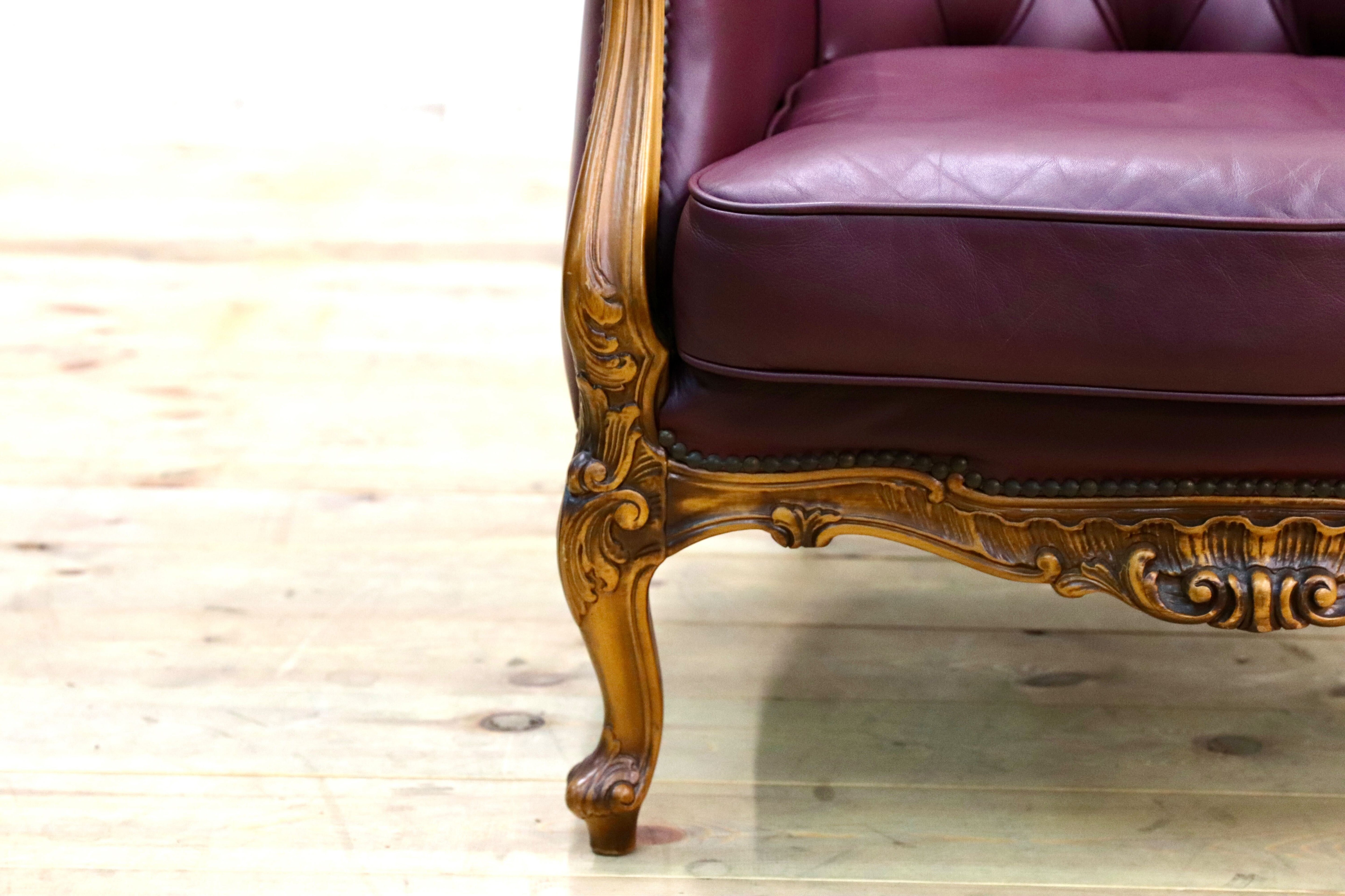 GMHS507B○イタリア製 クラシック 1人掛けソファ シングルソファ 本革 レザー ヴィンテージ 椅子 応接 チェア 小豆色