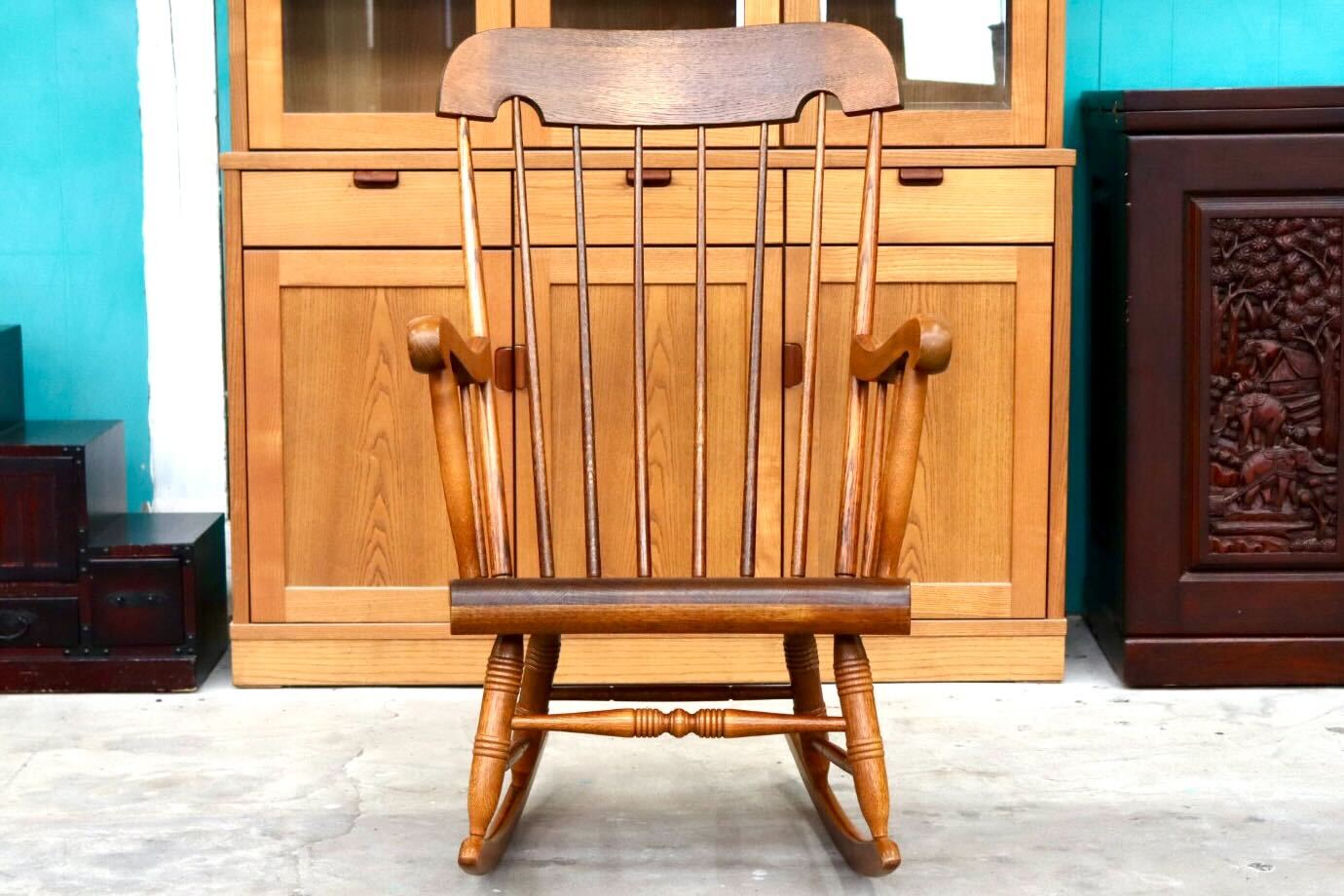 GMIK464○飛騨産業 / HIDA キツツキ 穂高 ロッキングチェア 揺り椅子 楢材 アンティーク レトロ チェア 古民家 ノスタルジック 美品