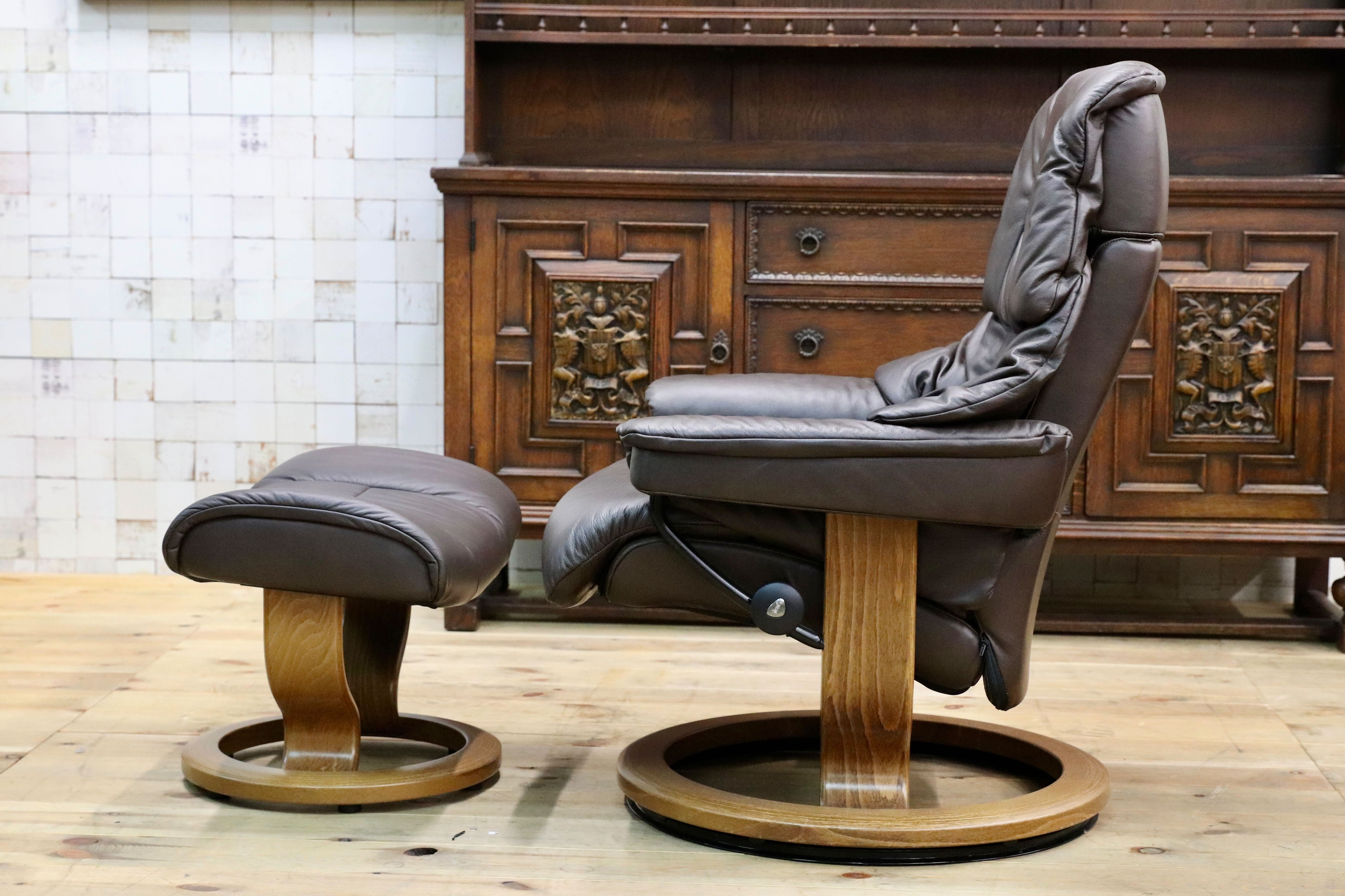 GMIK419B○EKORNES / エコーネス Reno レノ ストレスレスチェア Mサイズ パーソナルチェア オットマン付き 北欧 ノルウェー 定価約45万