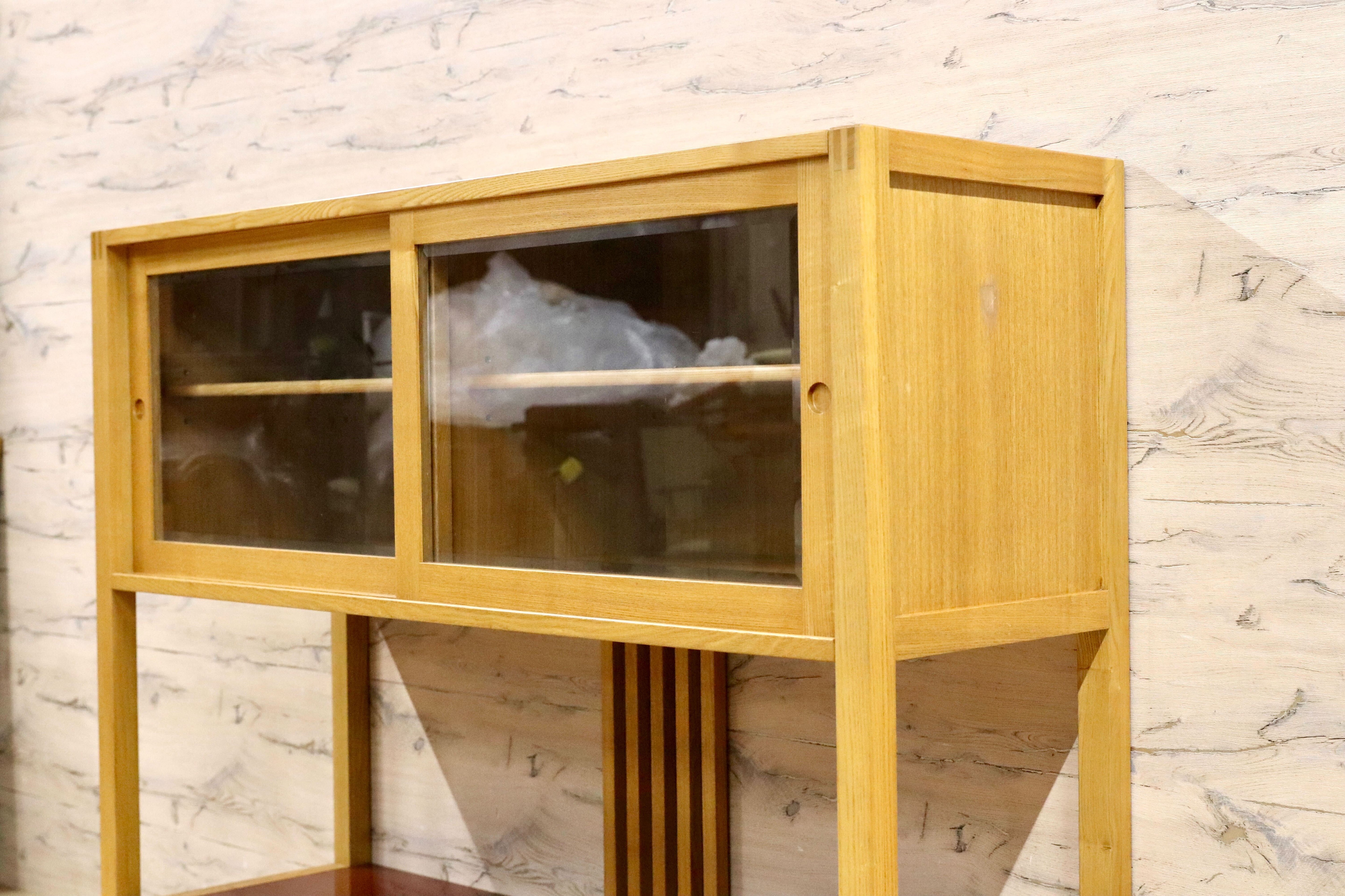 GMHS319○萩原家具 サイドボード リビングボード 茶棚 飾り棚 和モダン レトロ 漆塗 木製 検)モリシゲ