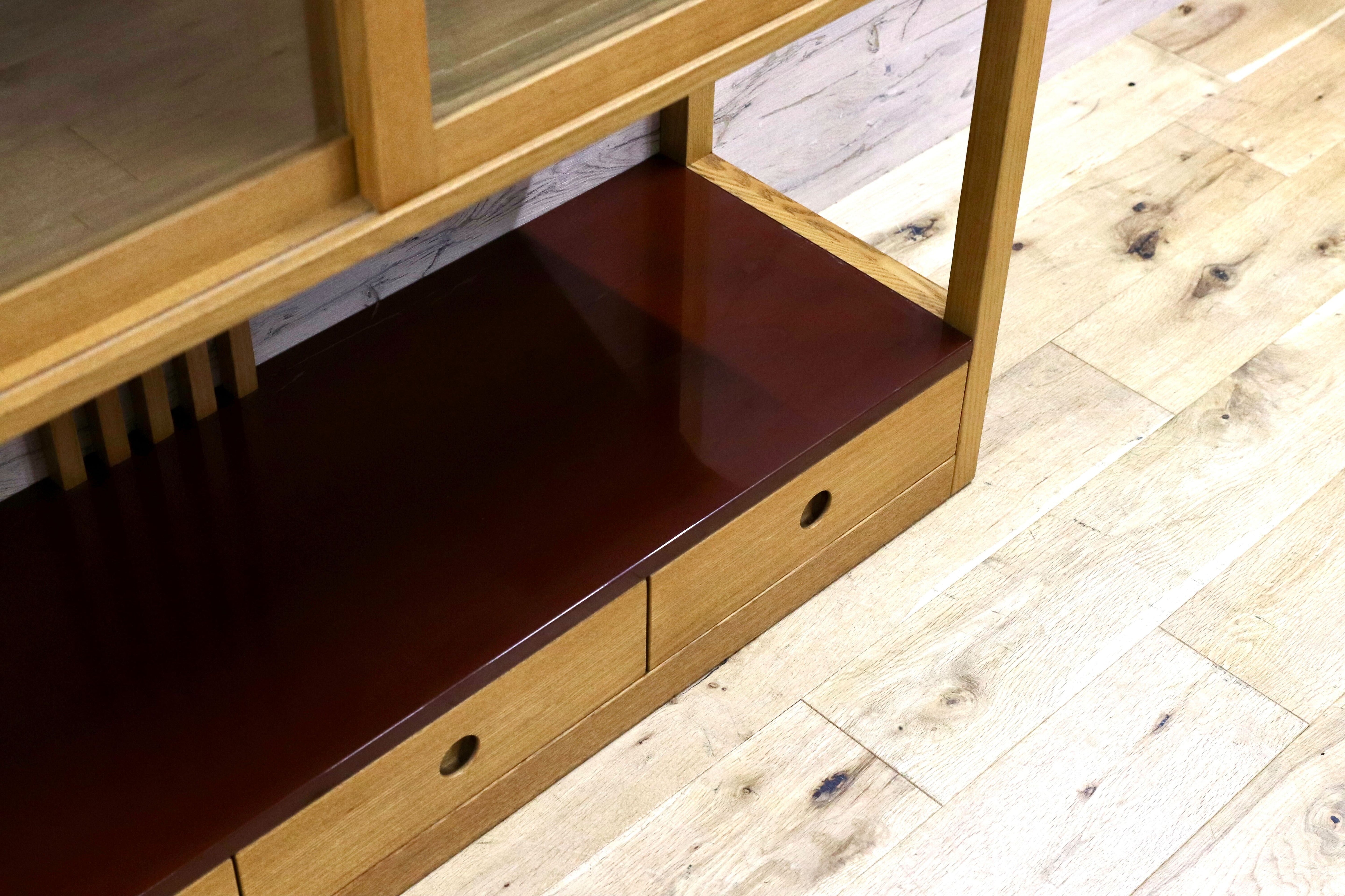 GMHS319○萩原家具 サイドボード リビングボード 茶棚 飾り棚 和モダン レトロ 漆塗 木製 検)モリシゲ