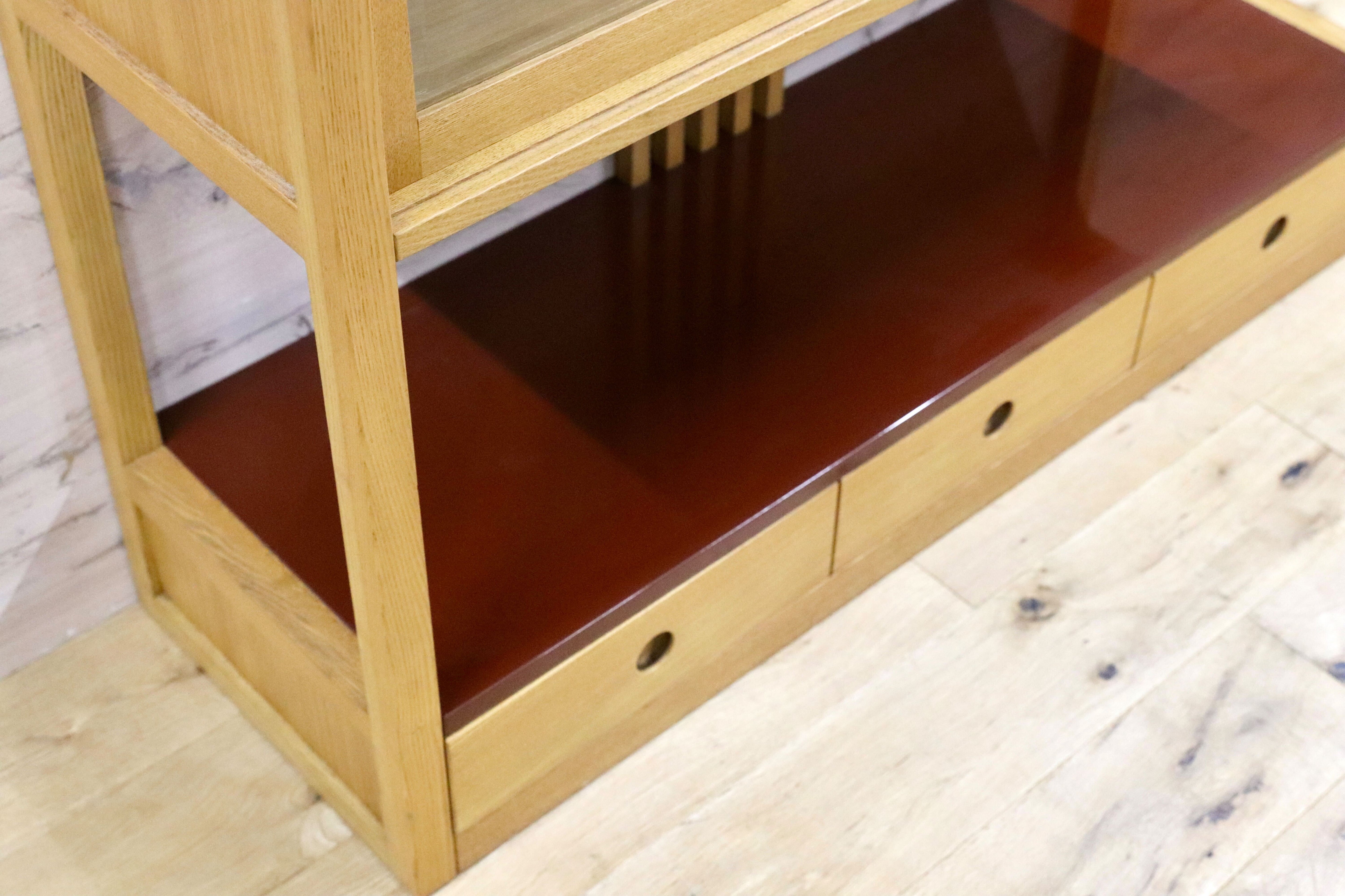 GMHS319○萩原家具 サイドボード リビングボード 茶棚 飾り棚 和モダン レトロ 漆塗 木製 検)モリシゲ