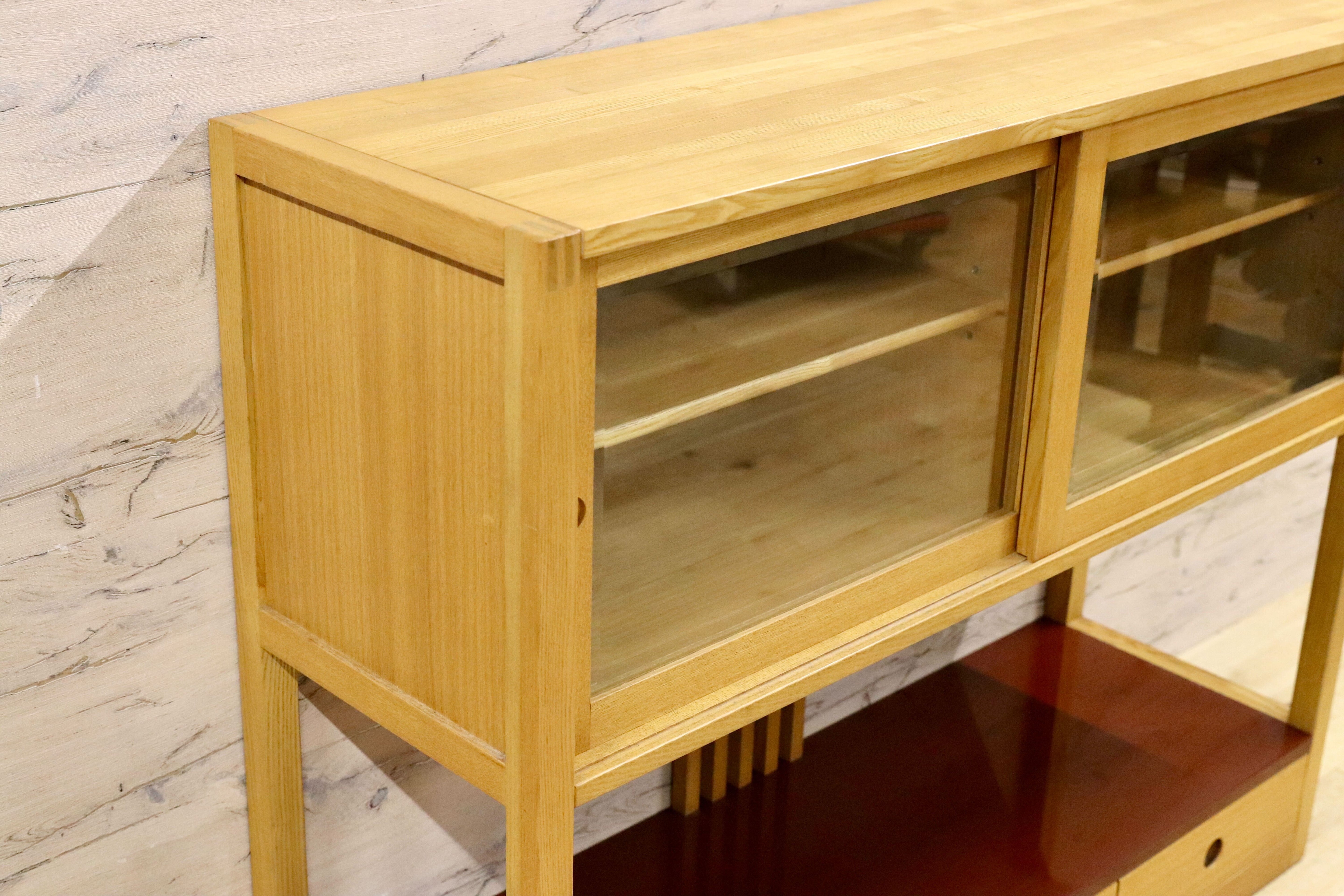 GMHS319○萩原家具 サイドボード リビングボード 茶棚 飾り棚 和モダン レトロ 漆塗 木製 検)モリシゲ