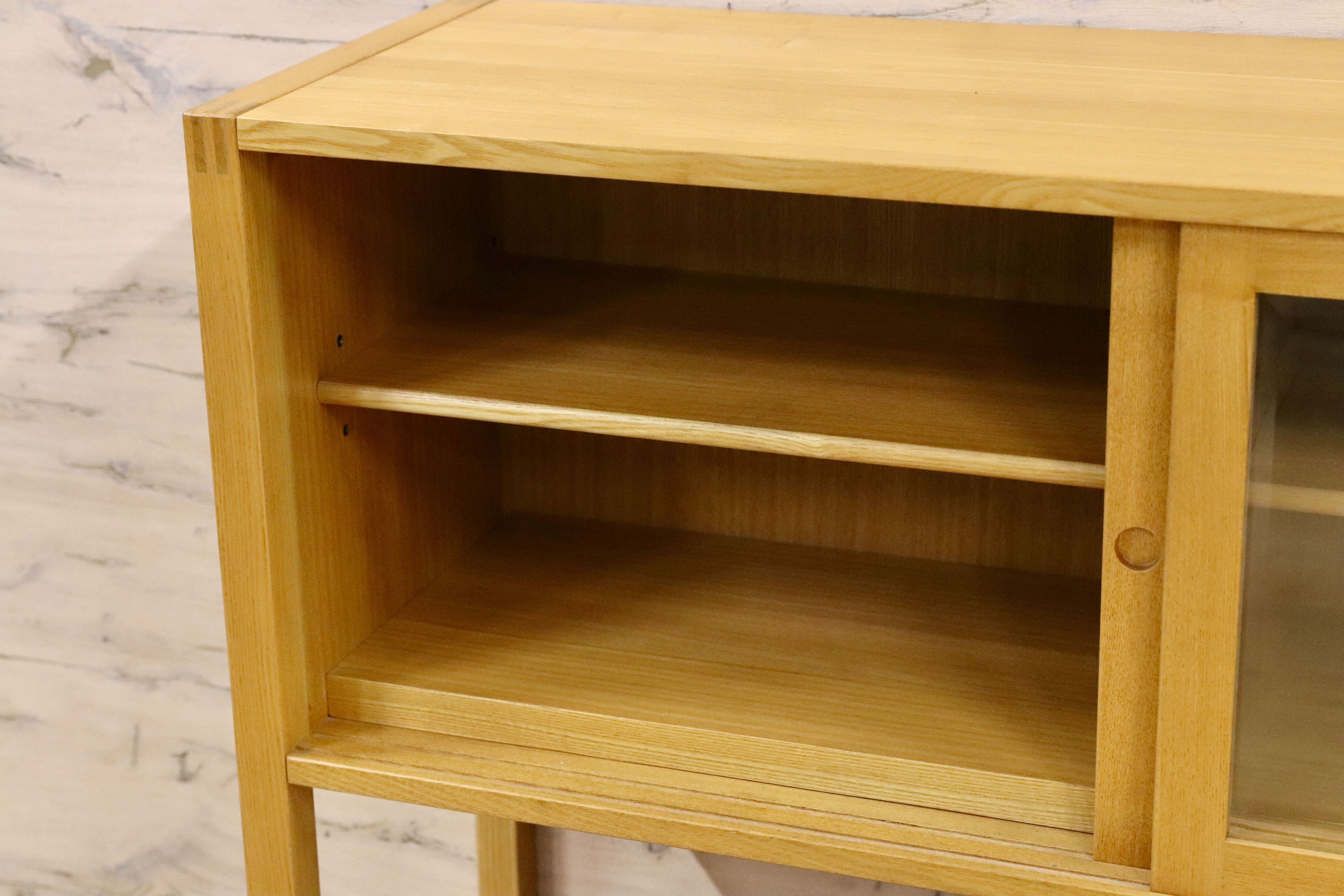 GMHS319○萩原家具 サイドボード リビングボード 茶棚 飾り棚 和モダン レトロ 漆塗 木製 検)モリシゲ