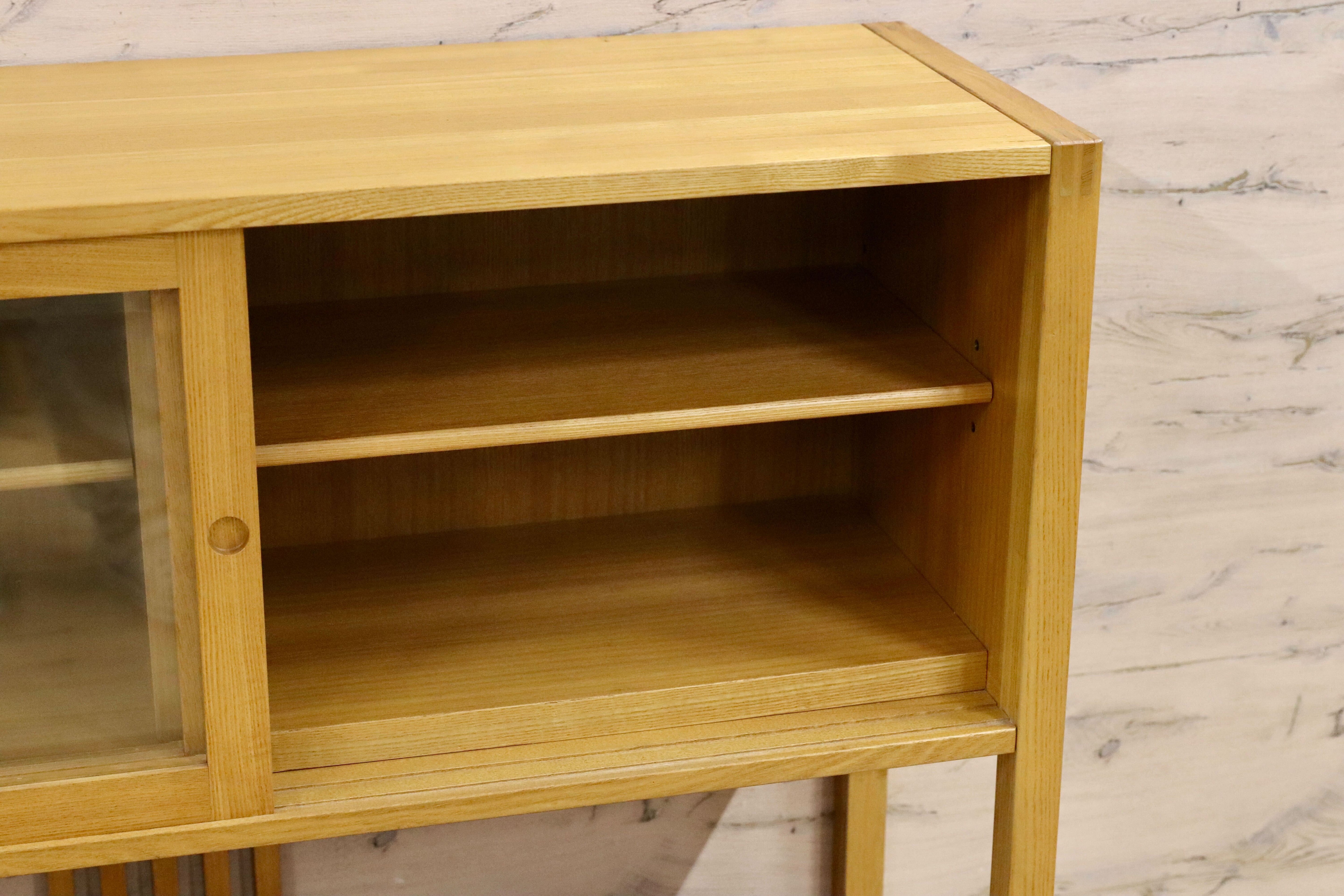 GMHS319○萩原家具 サイドボード リビングボード 茶棚 飾り棚 和モダン レトロ 漆塗 木製 検)モリシゲ