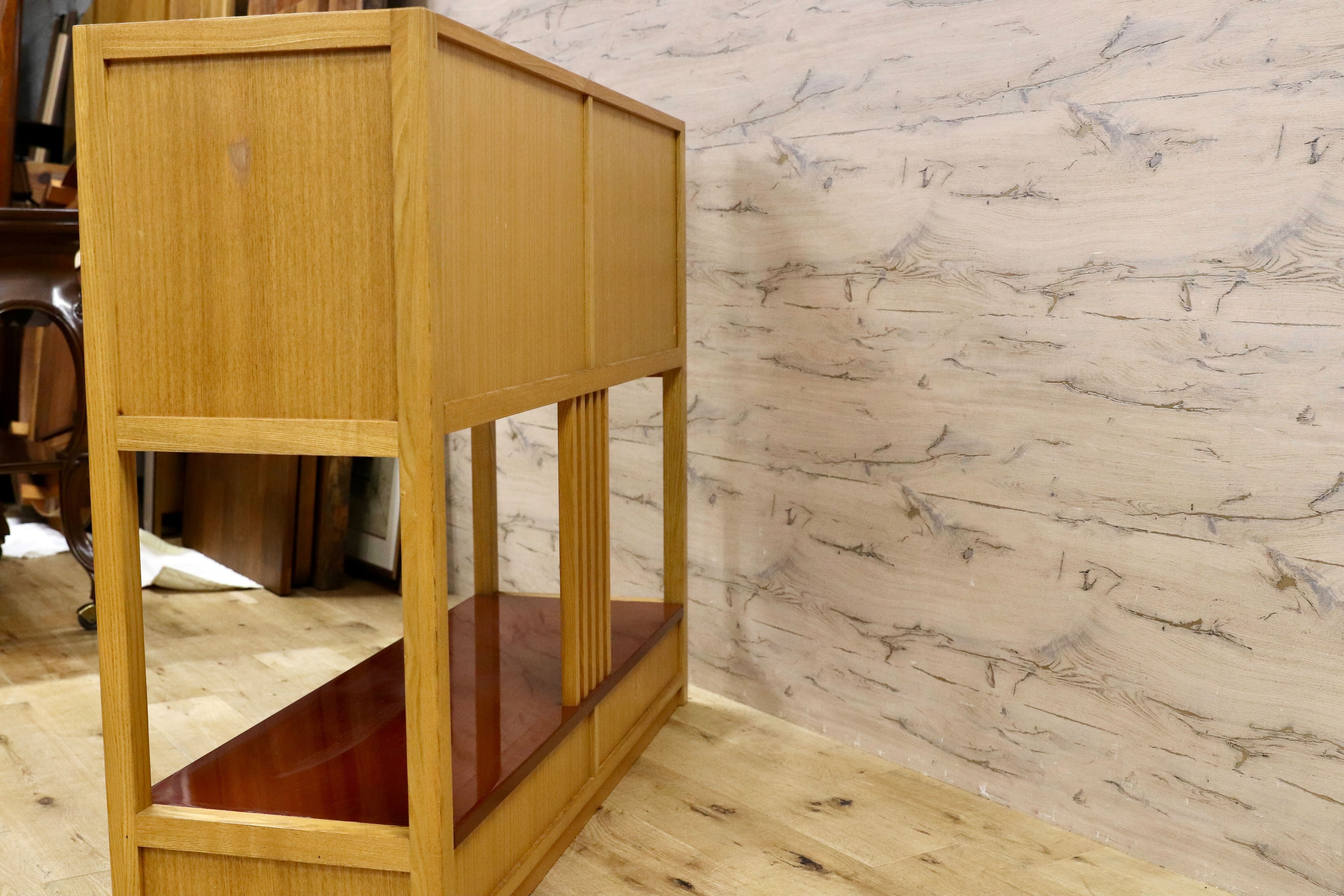 GMHS319○萩原家具 サイドボード リビングボード 茶棚 飾り棚 和モダン レトロ 漆塗 木製 検)モリシゲ