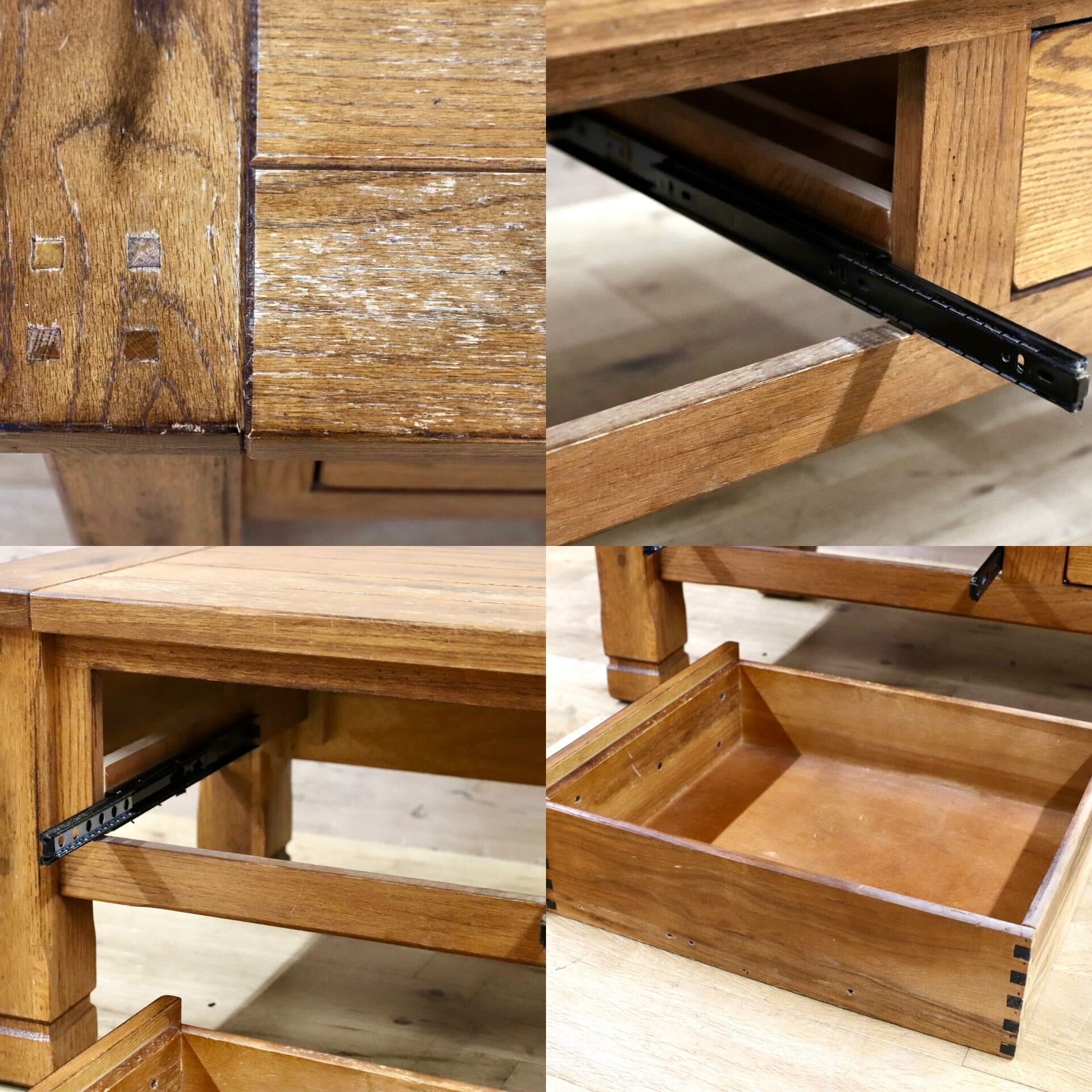 GMHK471○オーク材 ヴィンテージ センターテーブル リビングテーブル クラシック カフェ 店舗什器 古木 アンティーク調 ローテーブル