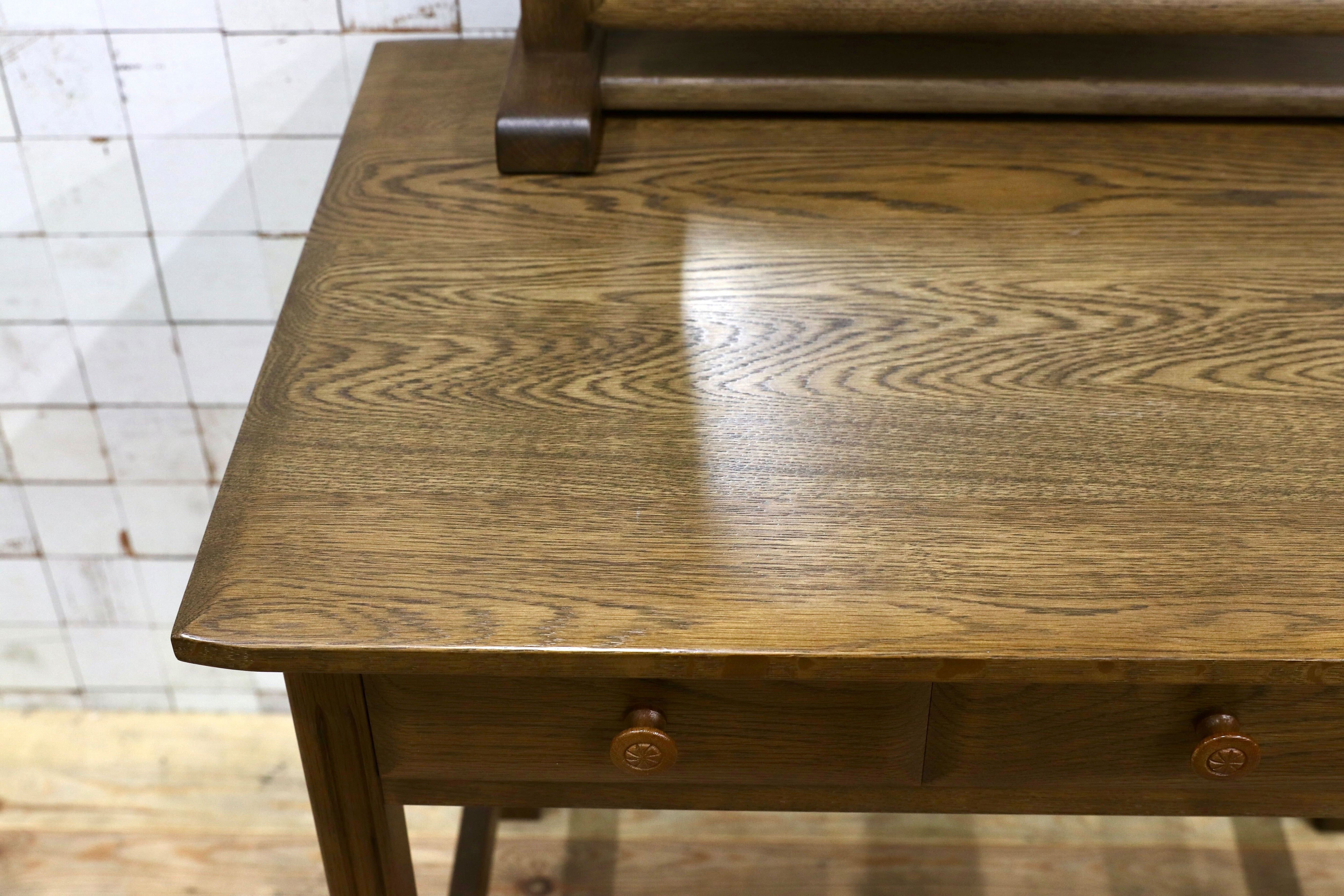 GMIS534○山室家具 ESPOIR エスポアール デスク ドレッサー 作業台 書斎机 置きミラー クラシック 楢材 無垢 旭川家具 レトロ