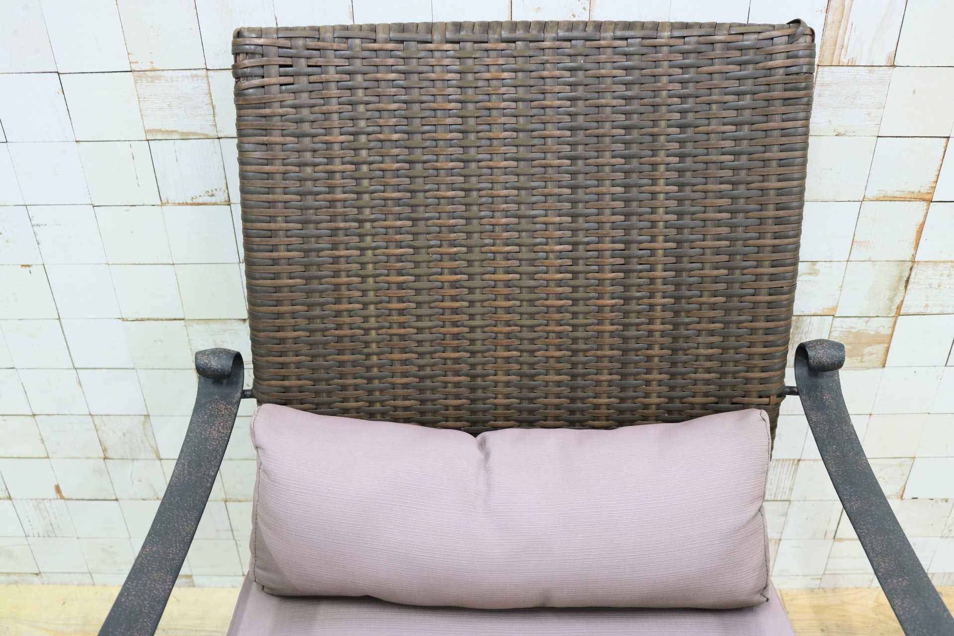 GMIK706B○ガーデンチェア アームチェア ラウンジチェア 椅子 一人掛け 編み込み 金属フレーム ブラウン ラタン調