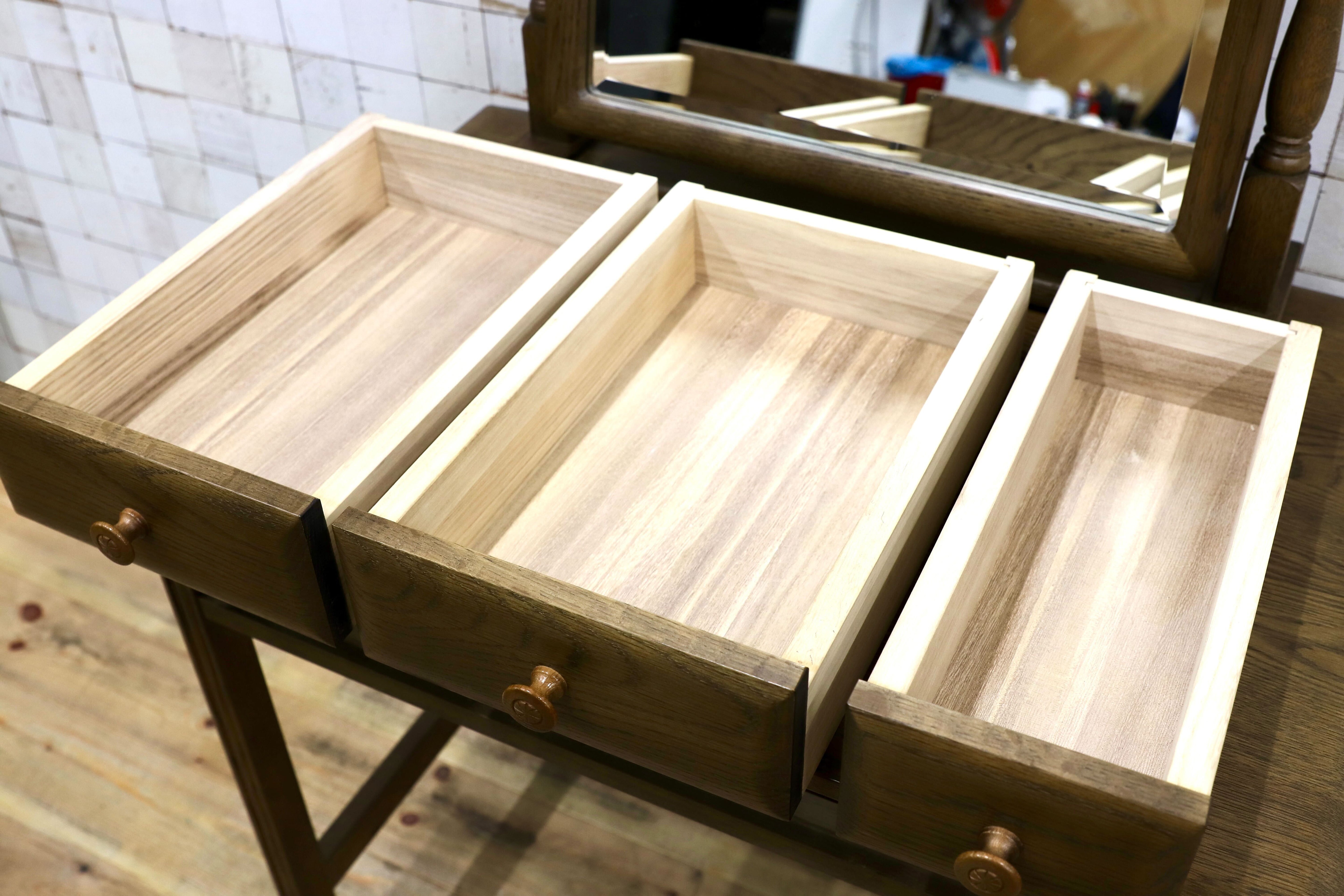 GMIS534○山室家具 ESPOIR エスポアール デスク ドレッサー 作業台 書斎机 置きミラー クラシック 楢材 無垢 旭川家具 レトロ