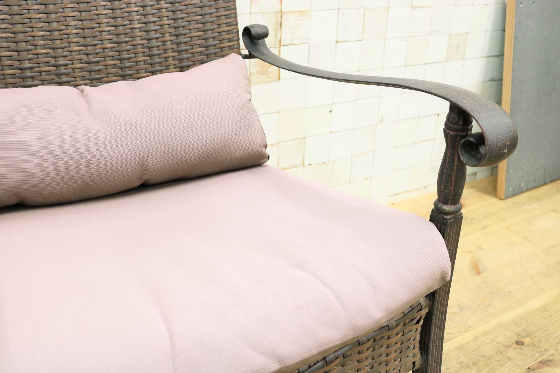 GMIK706B○ガーデンチェア アームチェア ラウンジチェア 椅子 一人掛け 編み込み 金属フレーム ブラウン ラタン調