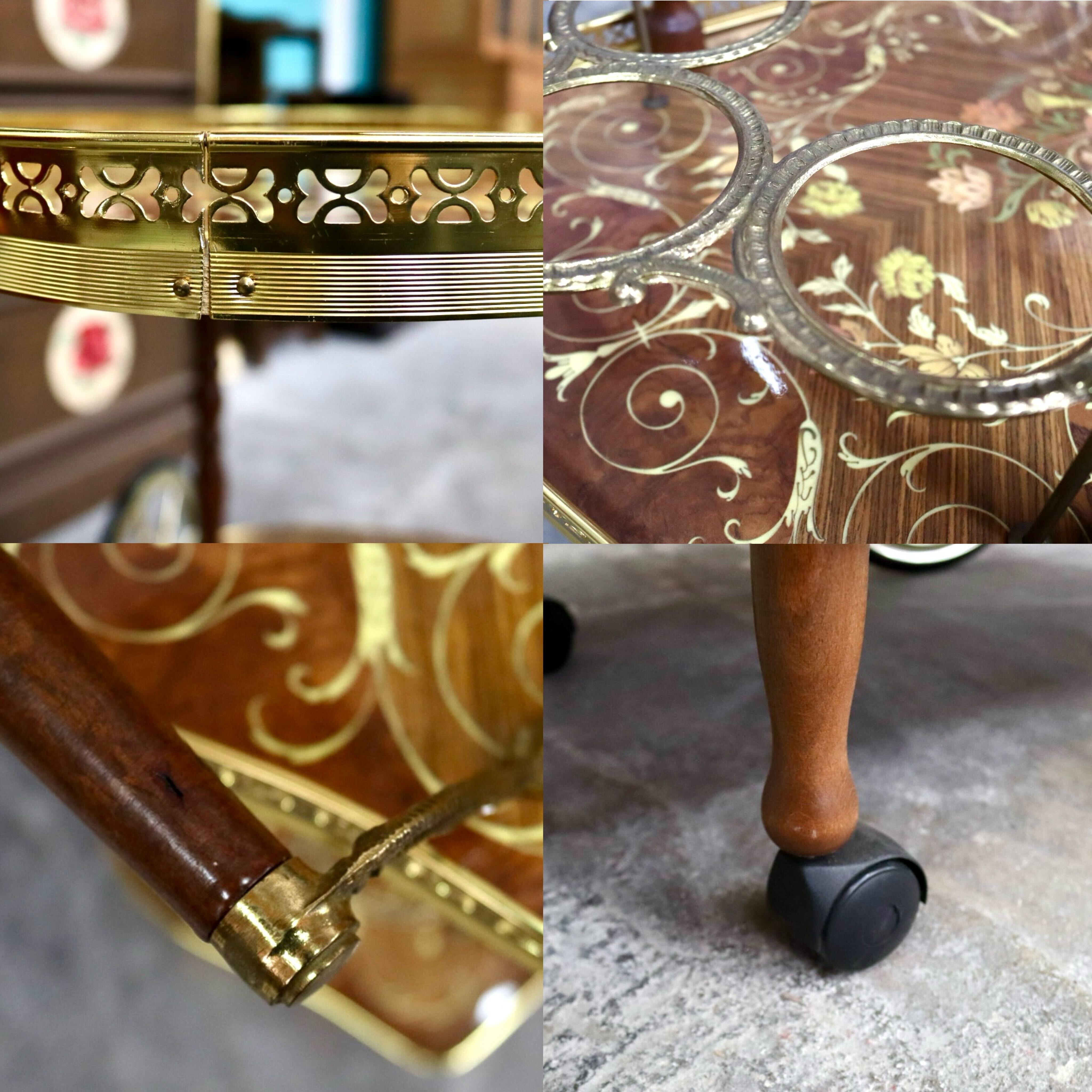 GMIS501○イタリア製 キッチンワゴン 配膳ワゴン ワインラック サイドテーブル キャスター 象嵌細工 クラシック アンティーク