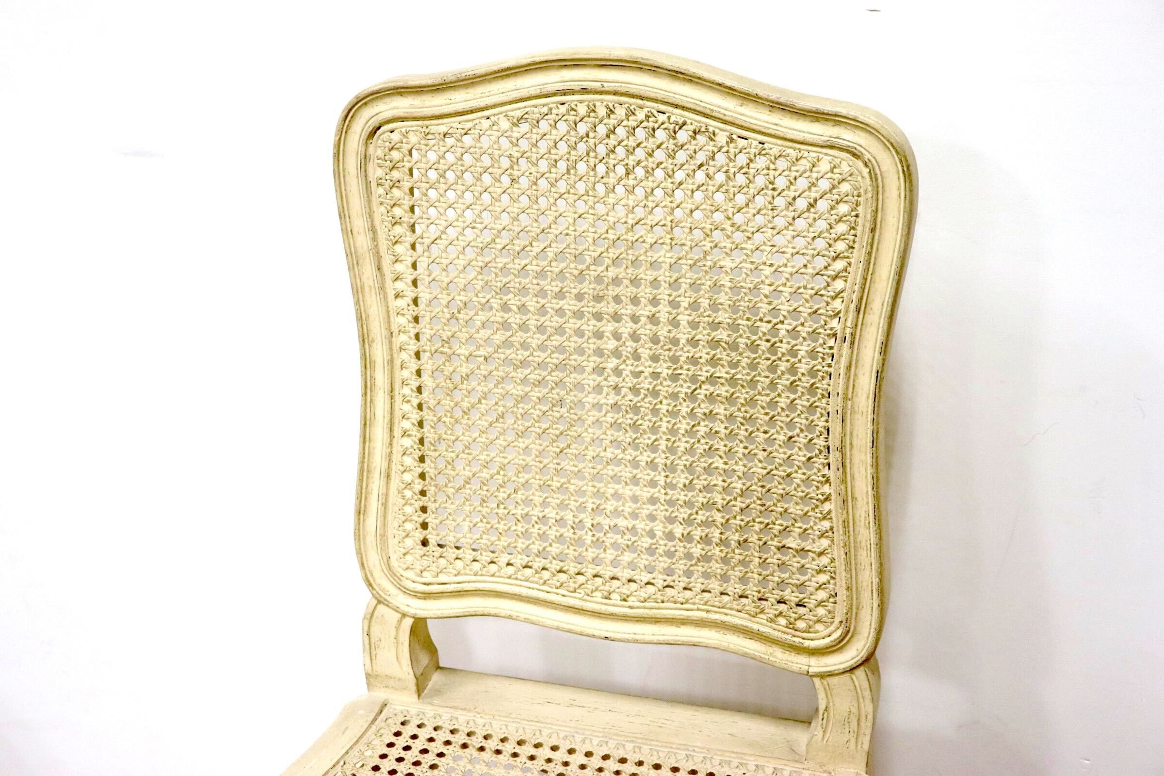 GMGS225G○フレンチカントリー シャビーシック ダイニングチェア ロココ調 ラタン 籐 ホワイトウォッシュ 猫脚 アンティーク フランス製