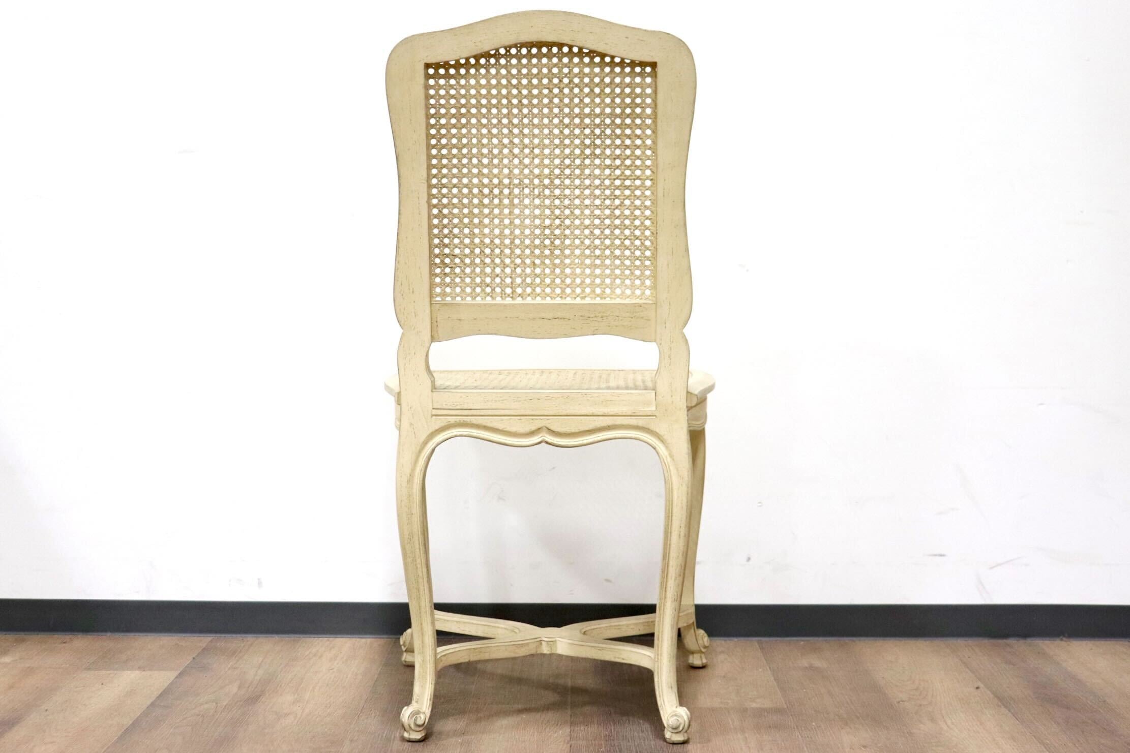 GMGS225G○フレンチカントリー シャビーシック ダイニングチェア ロココ調 ラタン 籐 ホワイトウォッシュ 猫脚 アンティーク フランス製