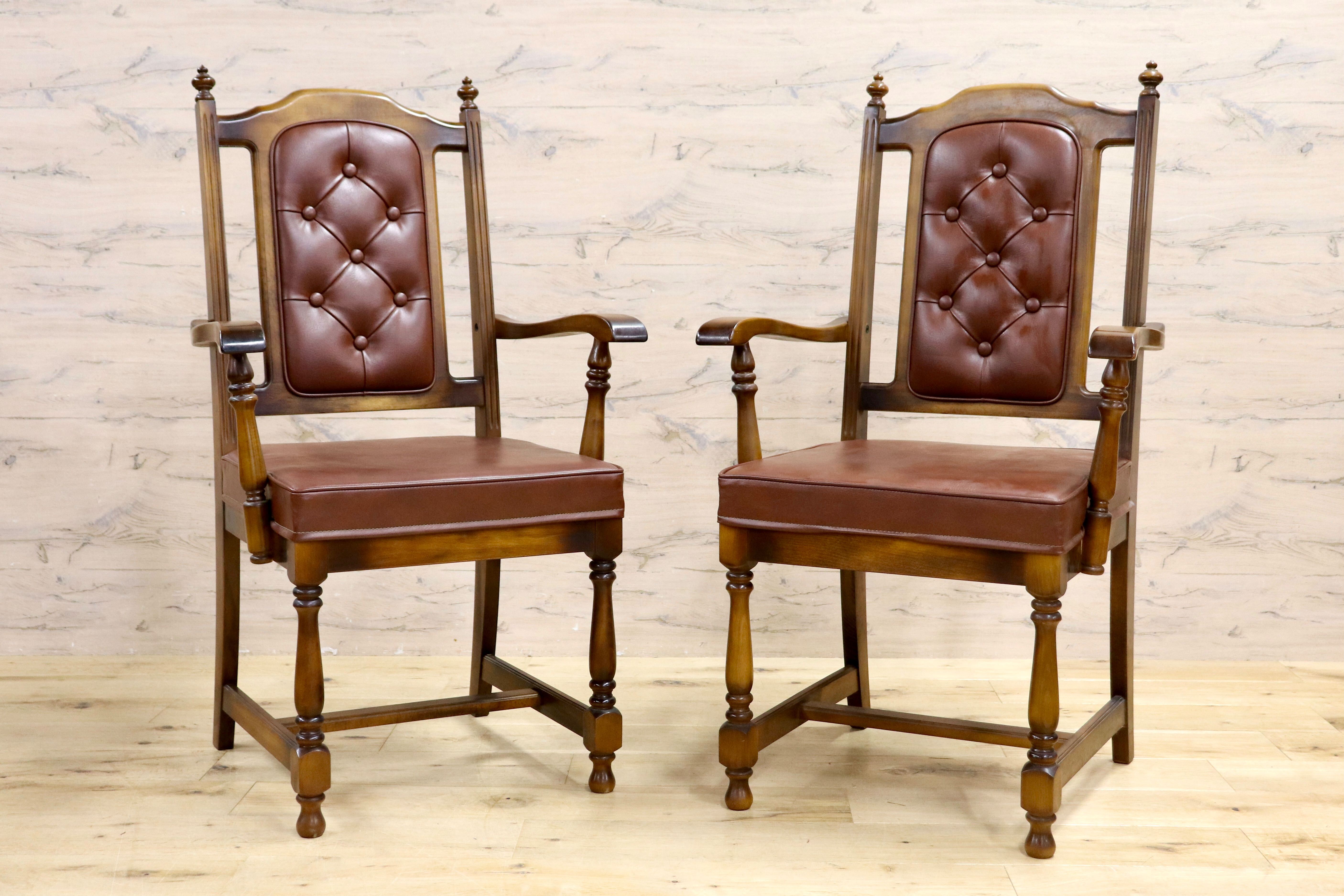 GMIH341A○karimoku / カリモク ダイニングチェア 2脚セット アームチェア 椅子 レザー ヴィンテージ アンティーク オールドカリモク