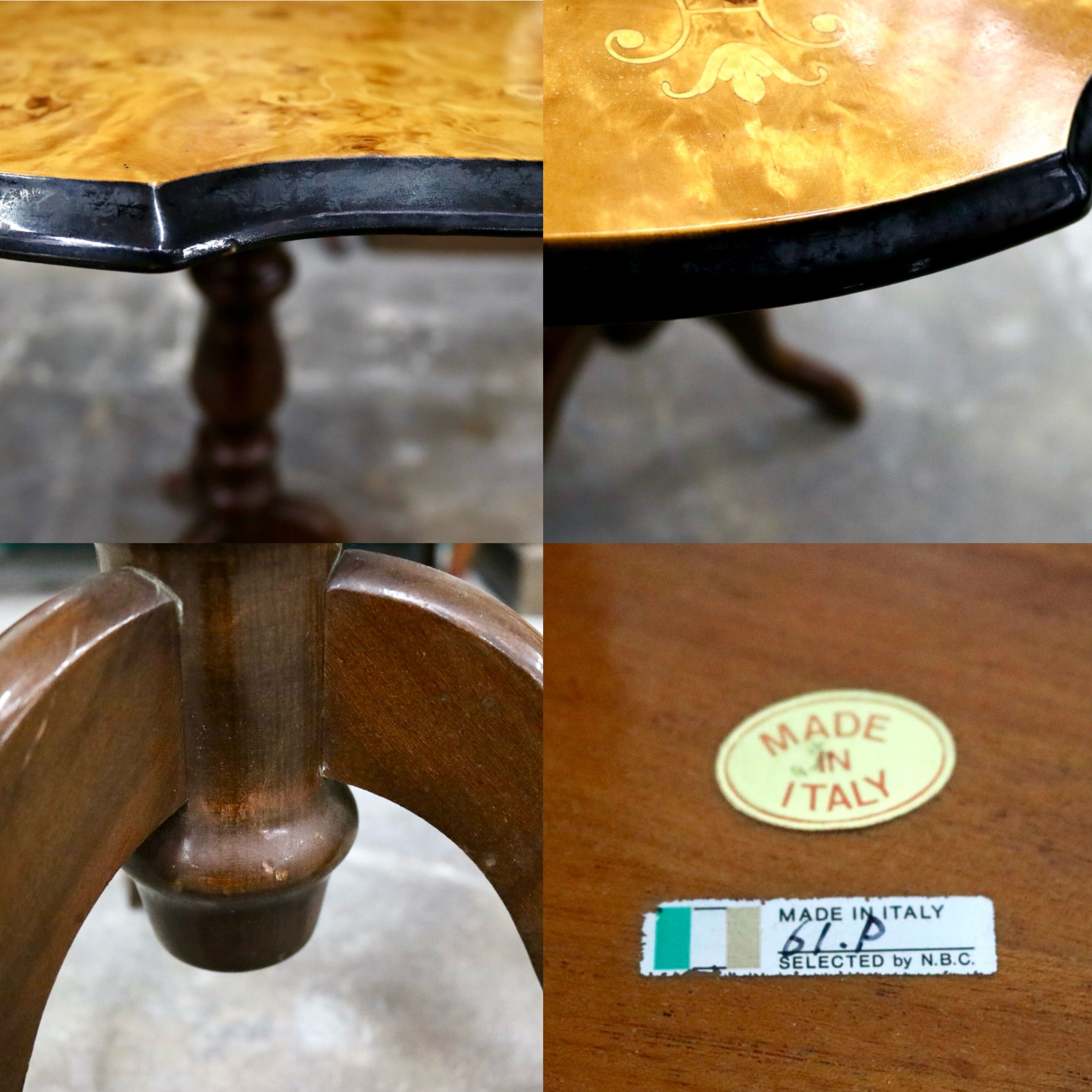 GMIS502○イタリア製 サイドテーブル 花台 コーヒーテーブル 机 飾り台 木製 象嵌細工 クラシック ヴィンテージ