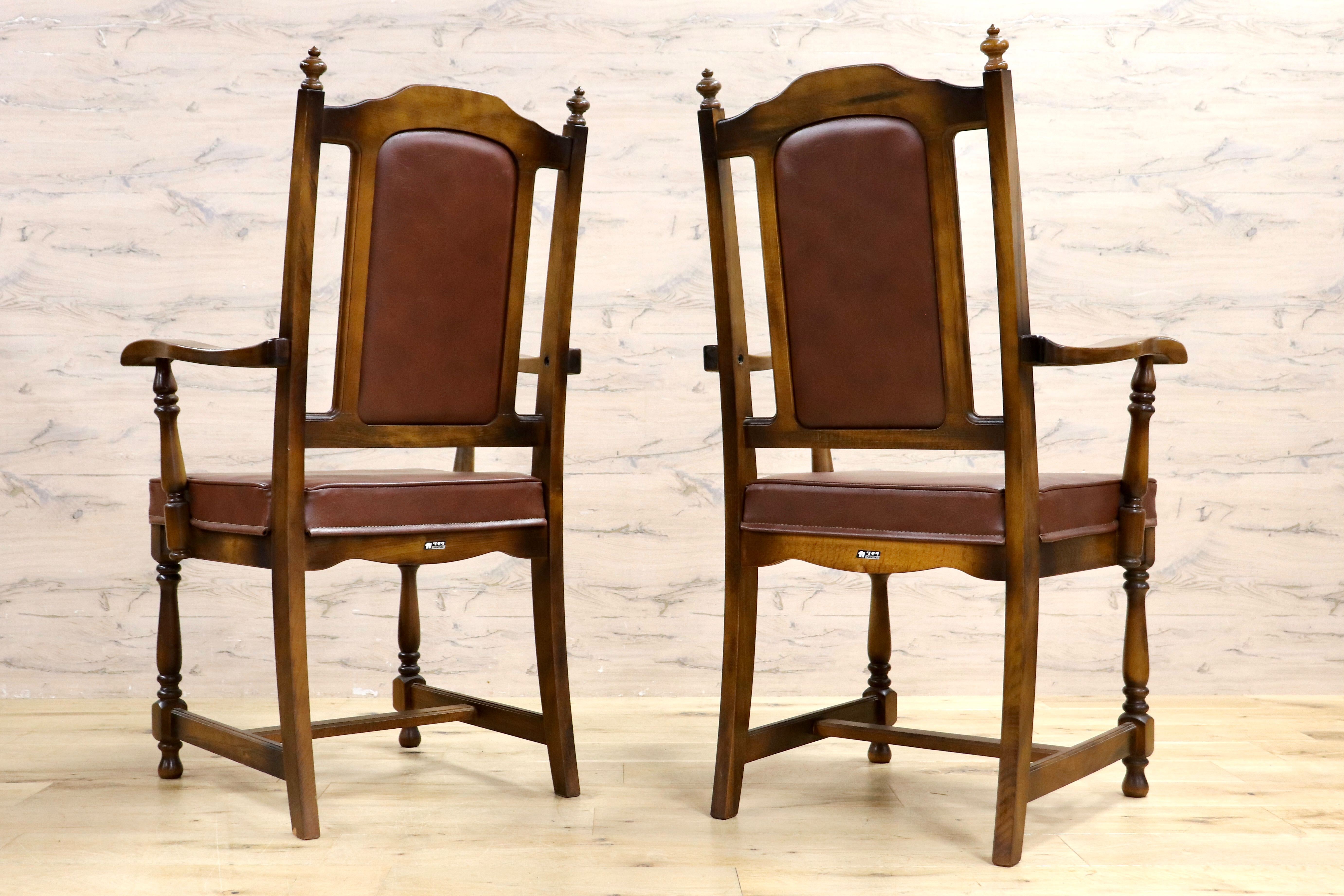 GMIH341A○karimoku / カリモク ダイニングチェア 2脚セット アームチェア 椅子 レザー ヴィンテージ アンティーク オールドカリモク