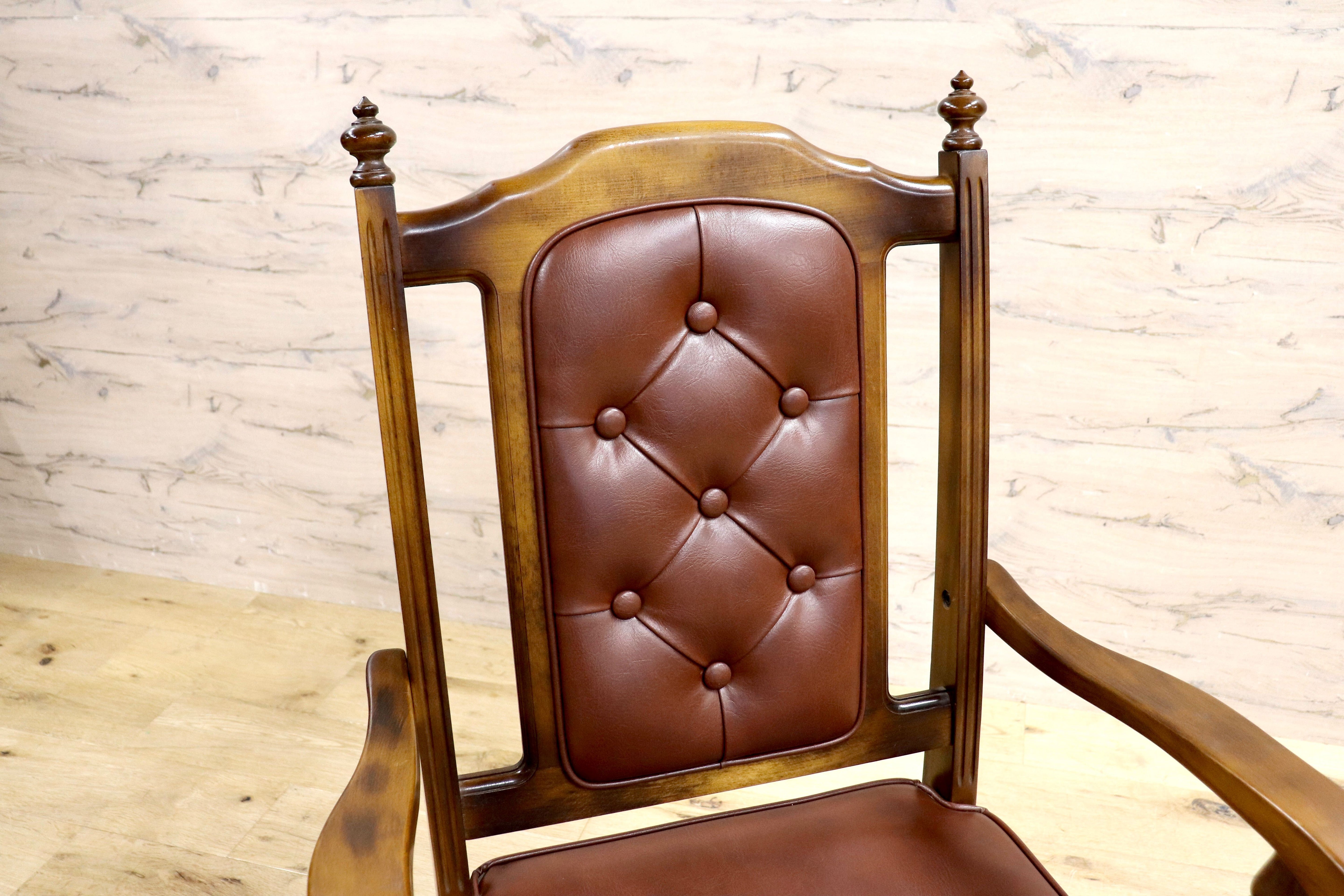 GMIH341A○karimoku / カリモク ダイニングチェア 2脚セット アームチェア 椅子 レザー ヴィンテージ アンティーク オールドカリモク