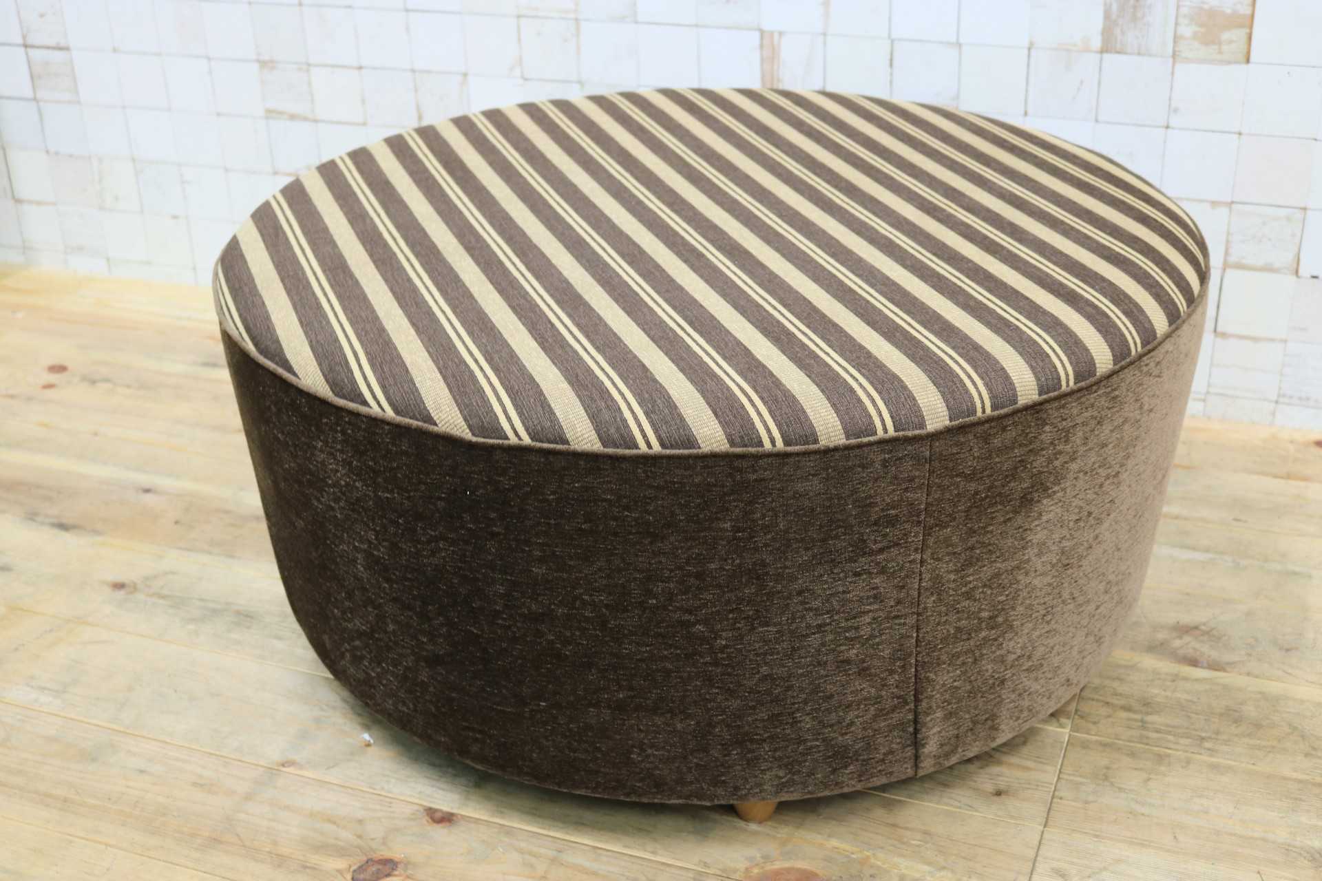 GMIK707○ラウンドスツール 腰掛け 椅子 ファブリック ストライプ ブラウン 北欧スタイル 展示品