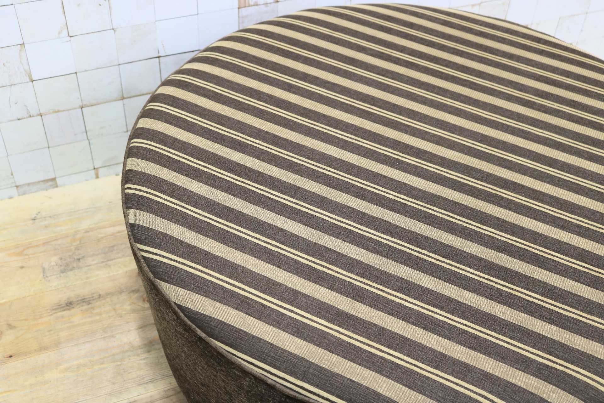 GMIK707○ラウンドスツール 腰掛け 椅子 ファブリック ストライプ ブラウン 北欧スタイル 展示品