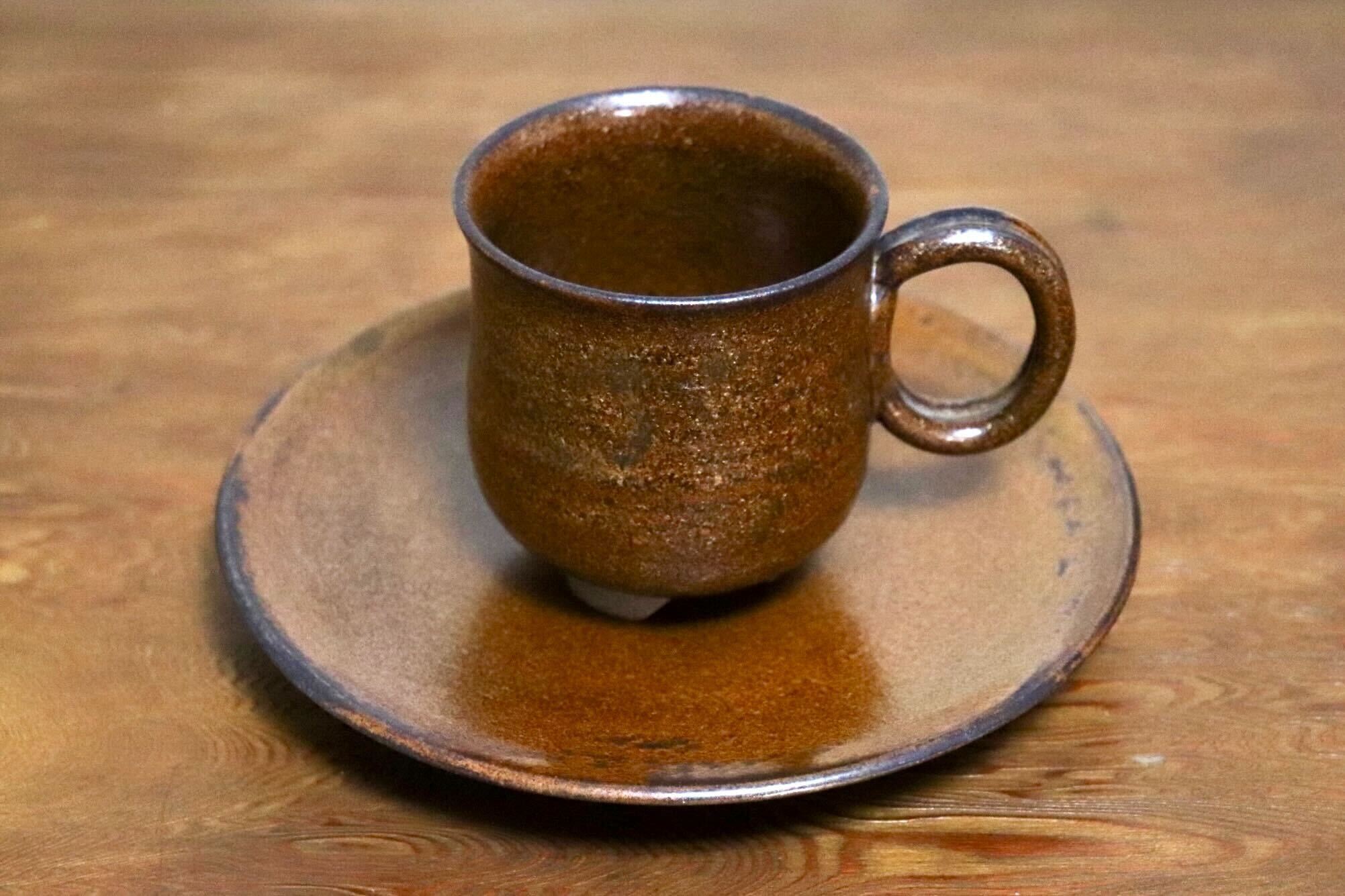 GMIO466A○千代市陶房 清水千代市 丹波焼 コーヒー椀皿 陶器 丹波篠山 伝統工芸 未使用