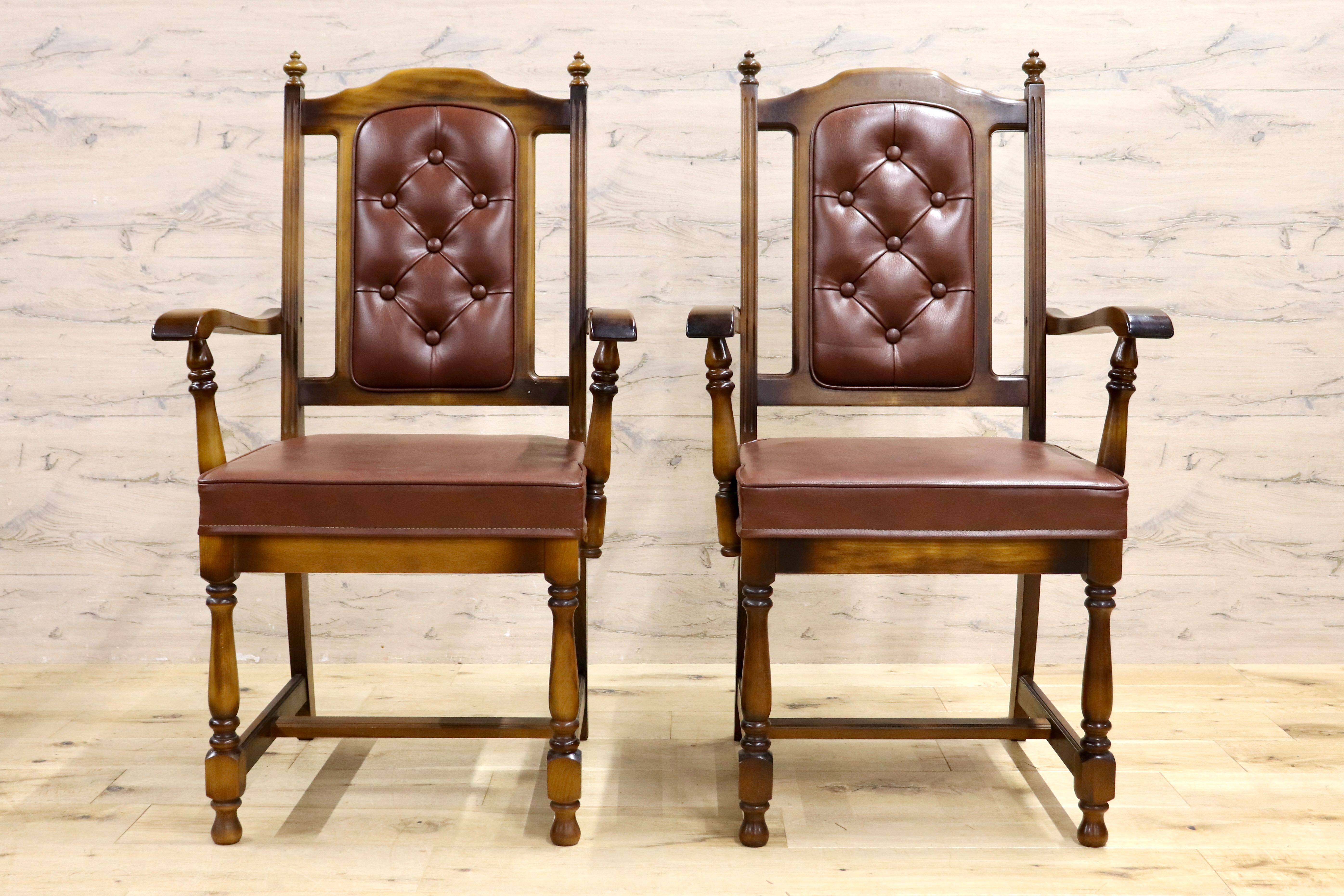 GMIH341B○karimoku / カリモク ダイニングチェア 2脚セット アームチェア 椅子 レザー ヴィンテージ アンティーク オールドカリモク