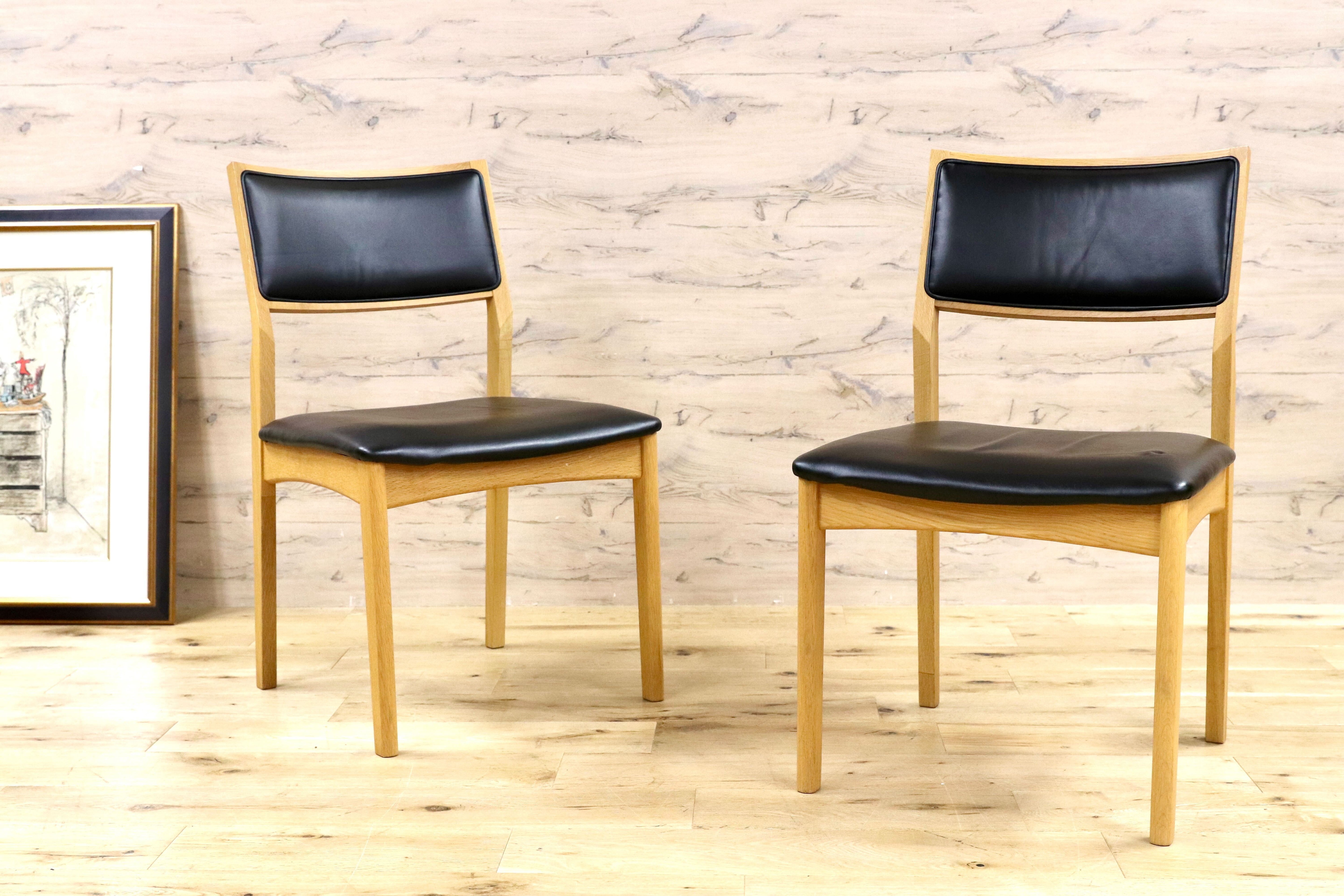 GMGH431○清見堂工房 飛騨家具 ダイニングチェア 椅子 2脚セット オーク材 アームチェア スタイリッシュモダン 合皮 北欧スタイル