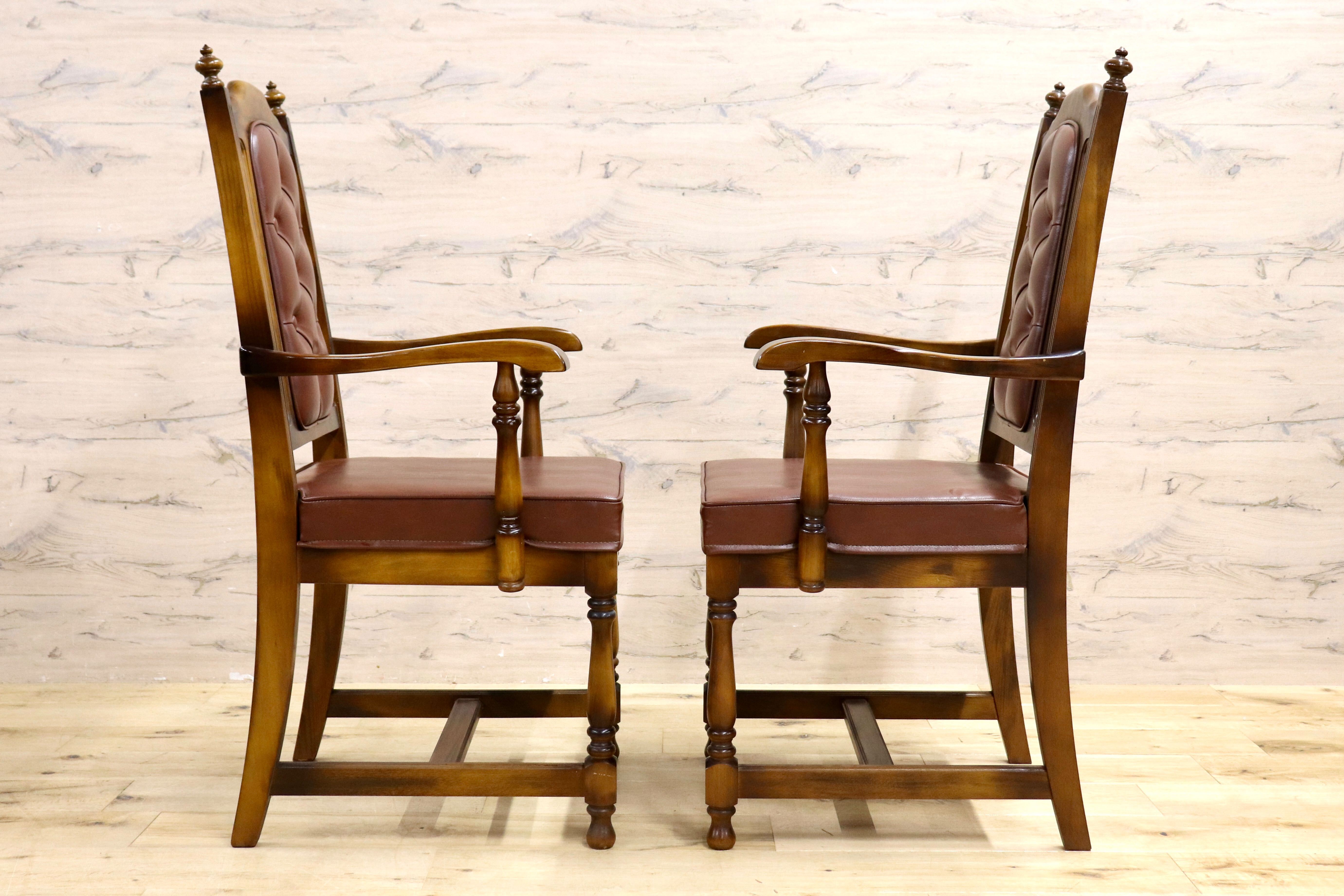 GMIH341B○karimoku / カリモク ダイニングチェア 2脚セット アームチェア 椅子 レザー ヴィンテージ アンティーク オールドカリモク