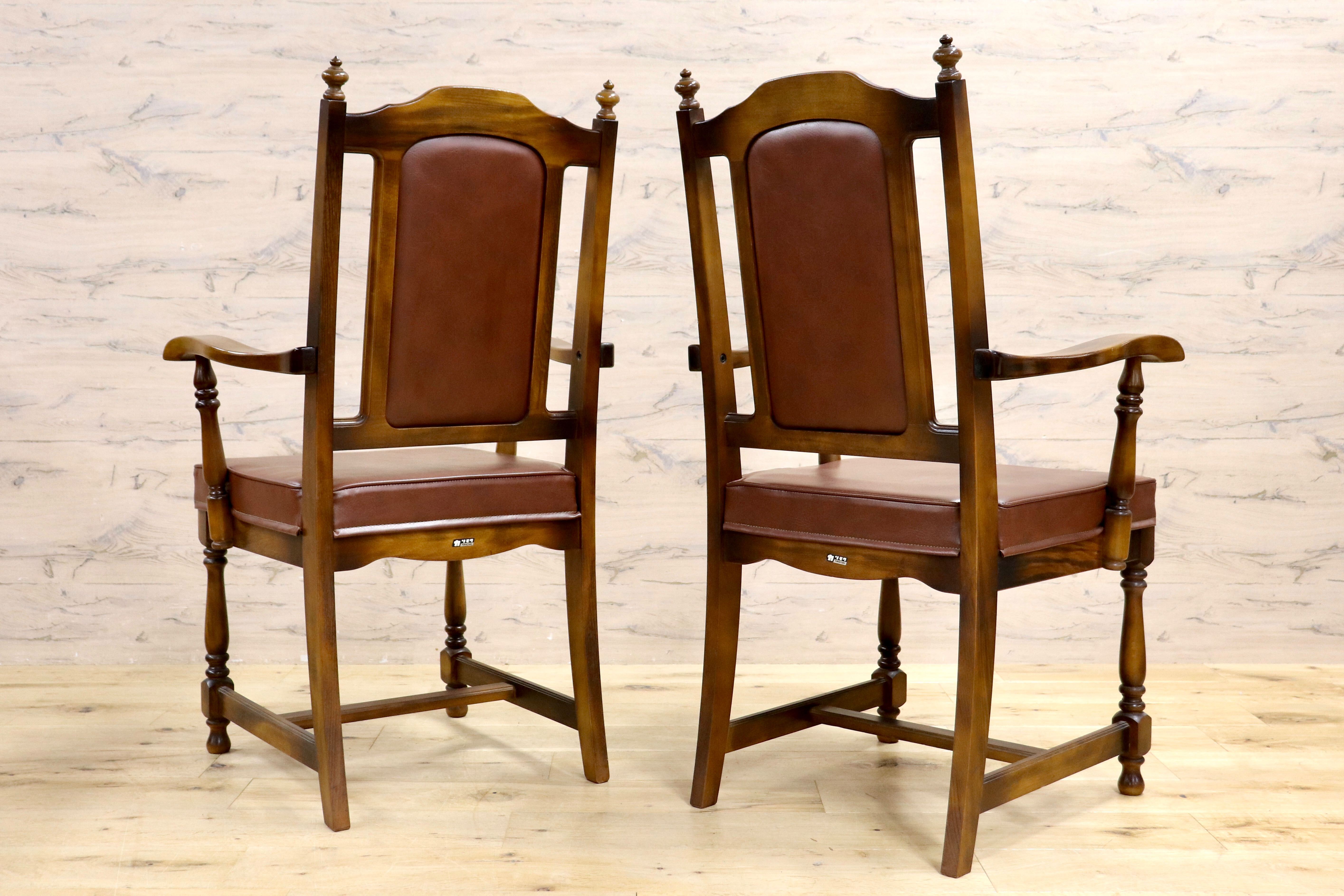 GMIH341B○karimoku / カリモク ダイニングチェア 2脚セット アームチェア 椅子 レザー ヴィンテージ アンティーク オールドカリモク