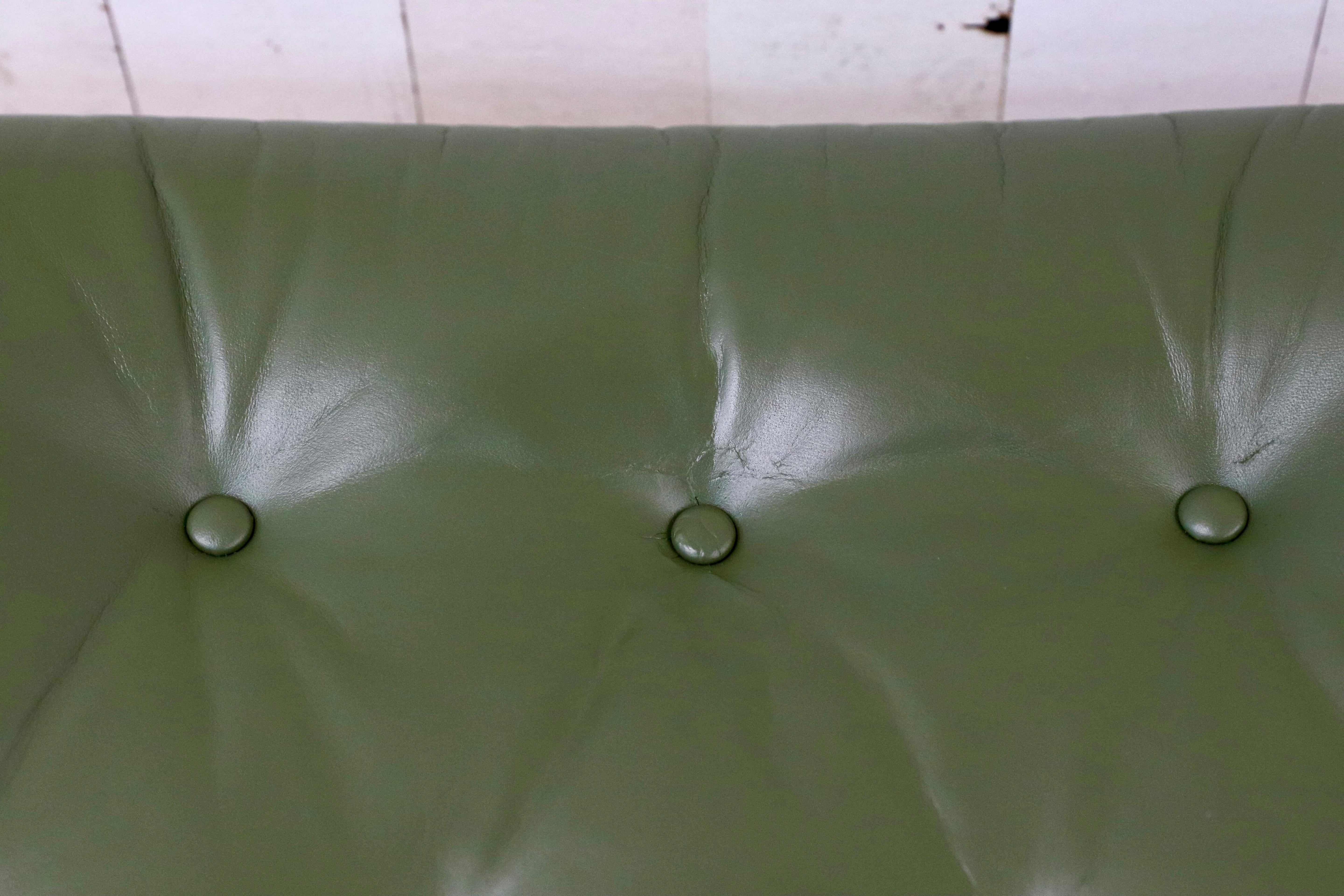 GMHH474○GOTE Mobler 北欧 スウェーデン 本革 レザー オットマン フットスツール グリーン 北欧ヴィンテージ 稀少