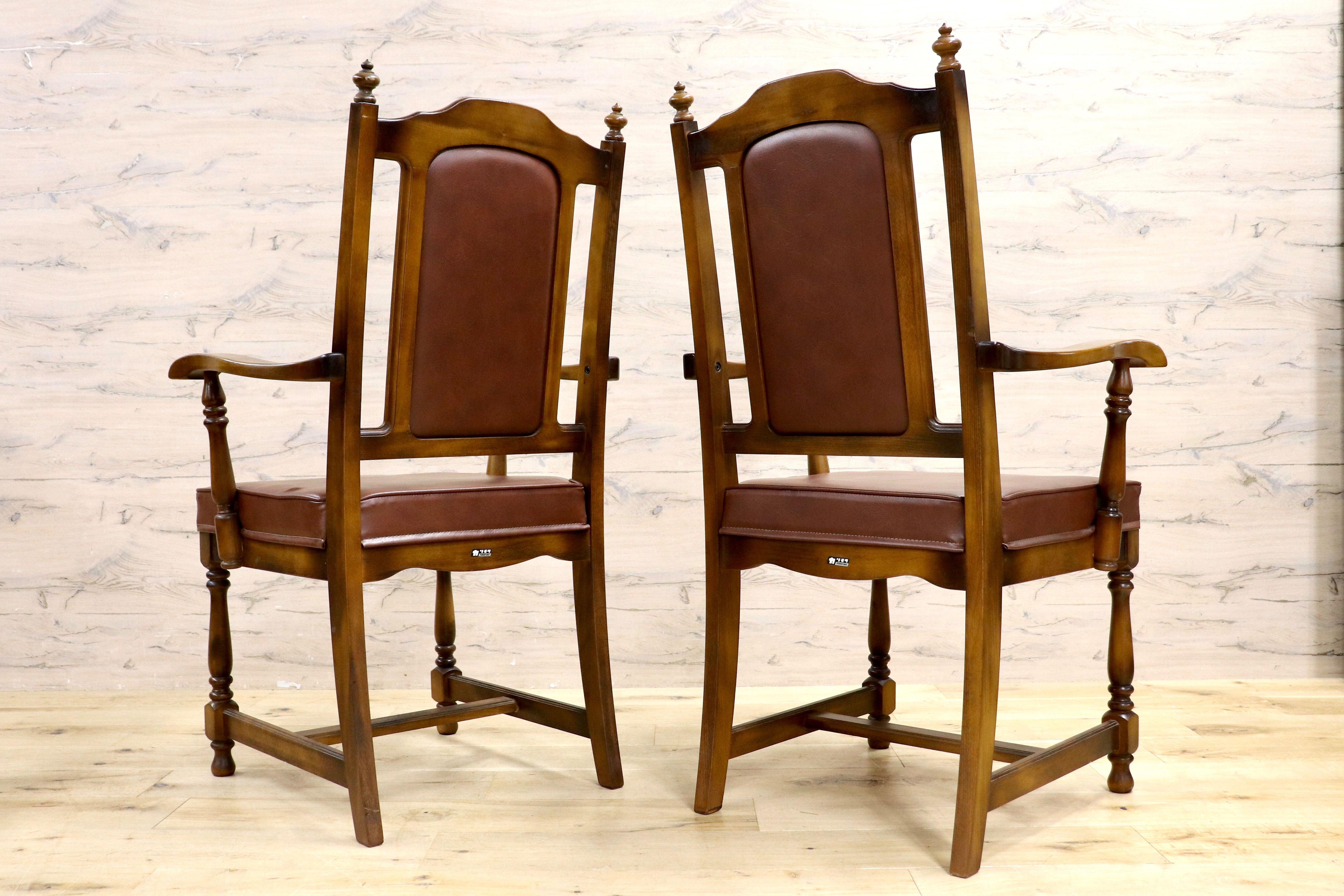 GMIH341C○karimoku / カリモク ダイニングチェア 2脚セット アームチェア 椅子 レザー ヴィンテージ アンティーク オールドカリモク