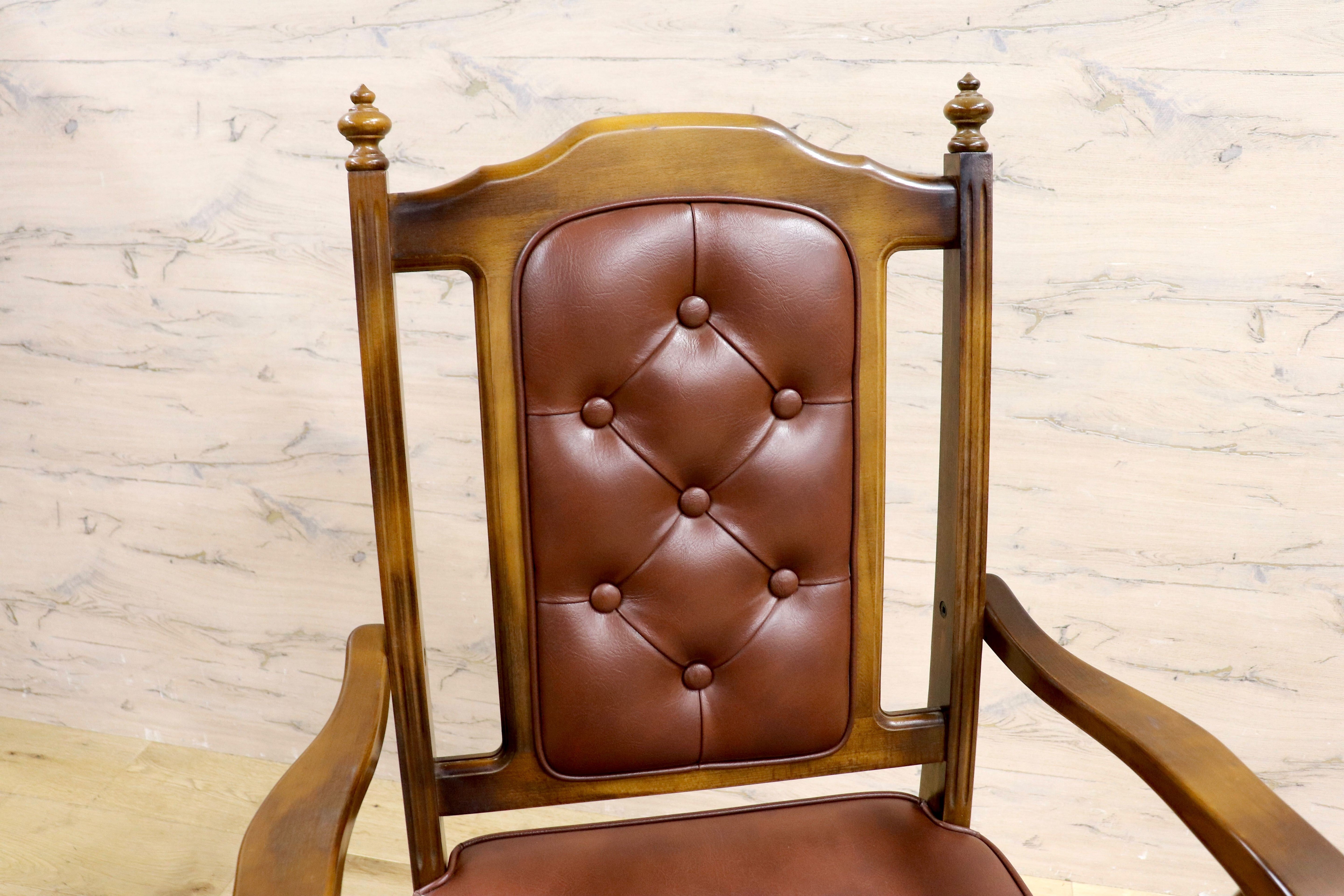 GMIH341C○karimoku / カリモク ダイニングチェア 2脚セット アームチェア 椅子 レザー ヴィンテージ アンティーク オールドカリモク