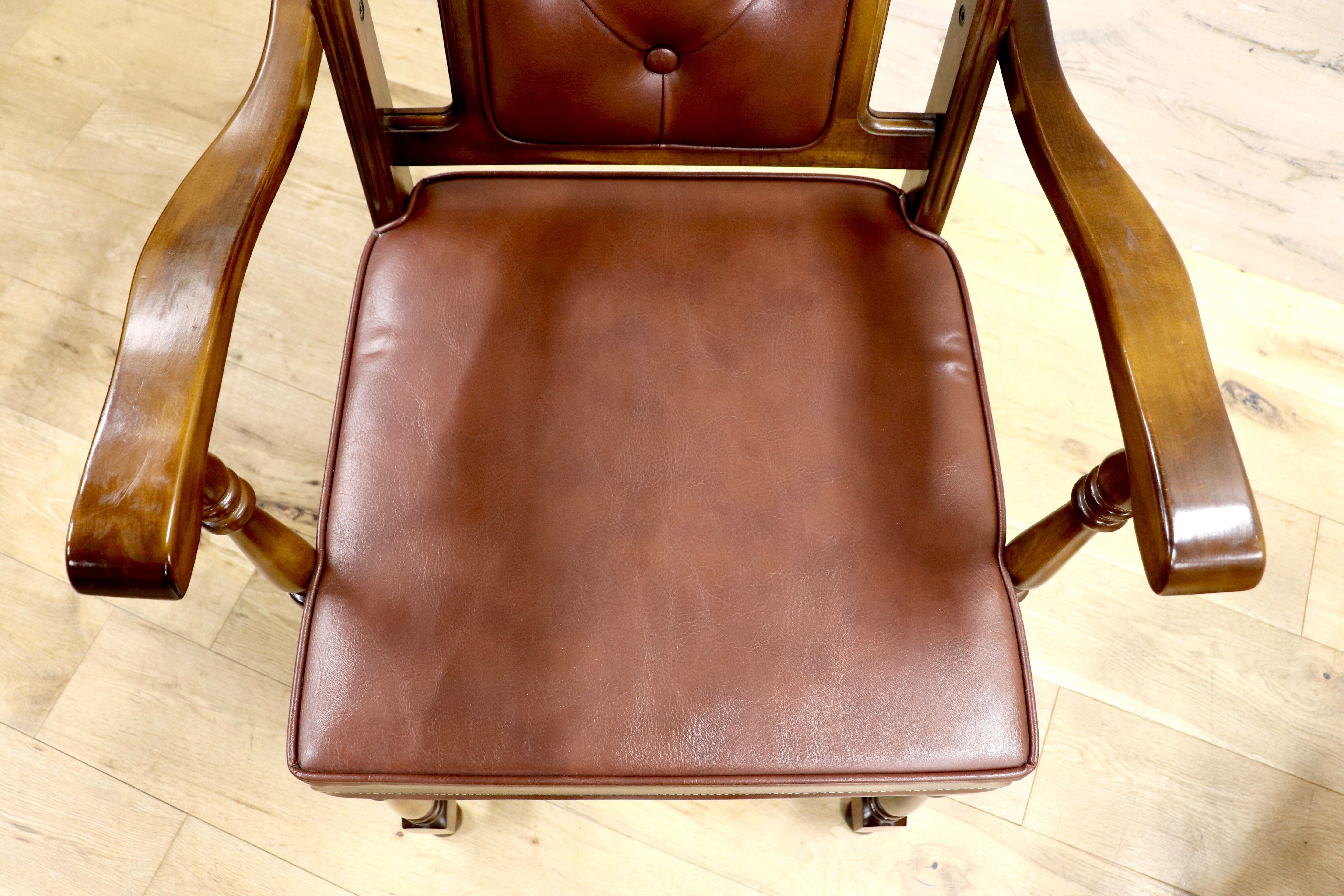 GMIH341C○karimoku / カリモク ダイニングチェア 2脚セット アームチェア 椅子 レザー ヴィンテージ アンティーク オールドカリモク